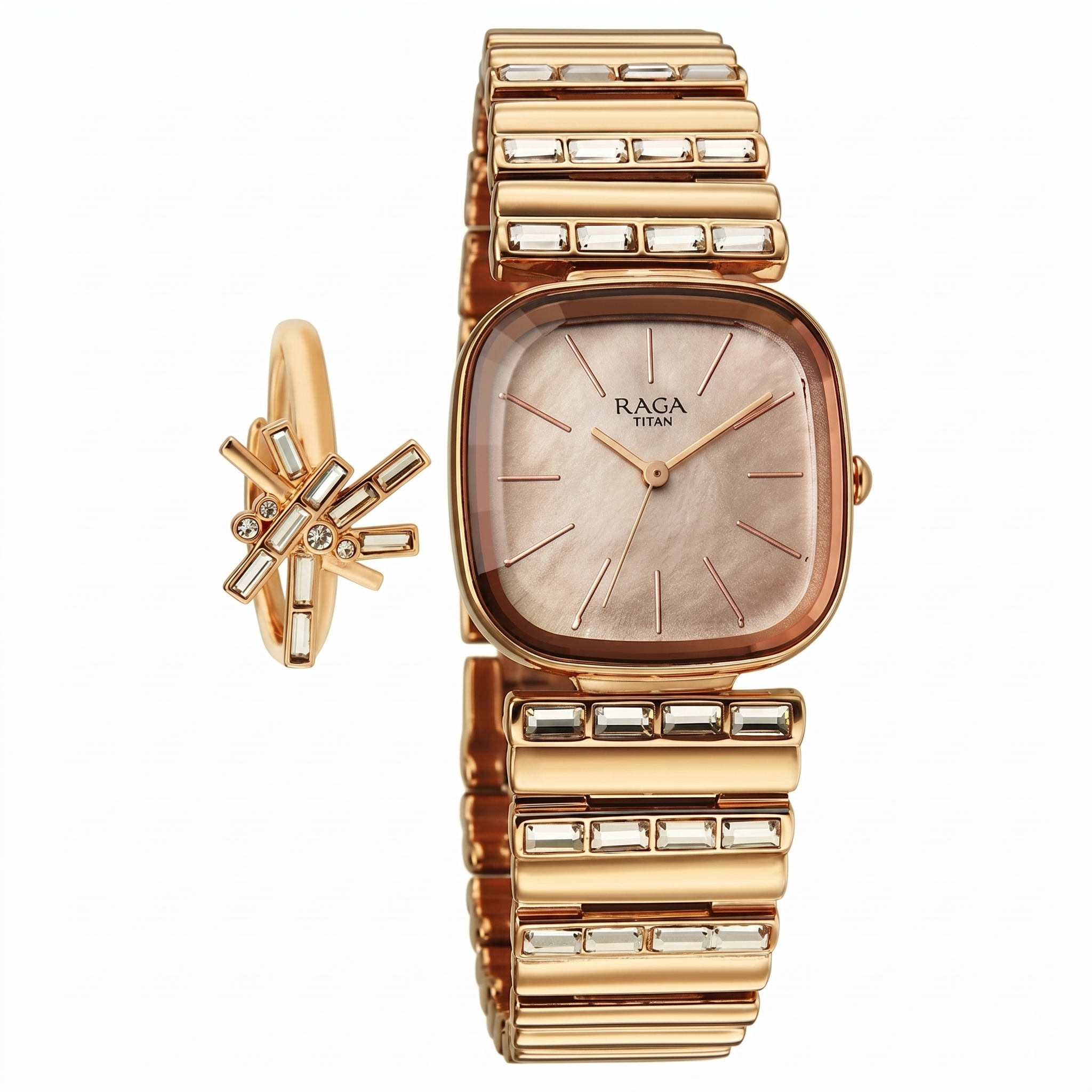 Titan 95339WM01F | Titan Raga Glimmers Quartz Analog Rose Gold Dial Rose Gold Metal Strap Watch For Women