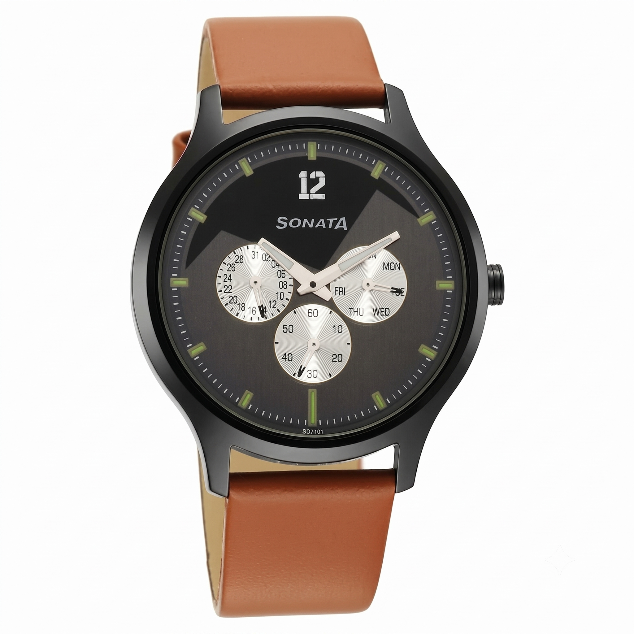 Sonata 7140NL02 | Sonata Force Quartz Multifunction Grey Dial Leather Strap Watch for Men