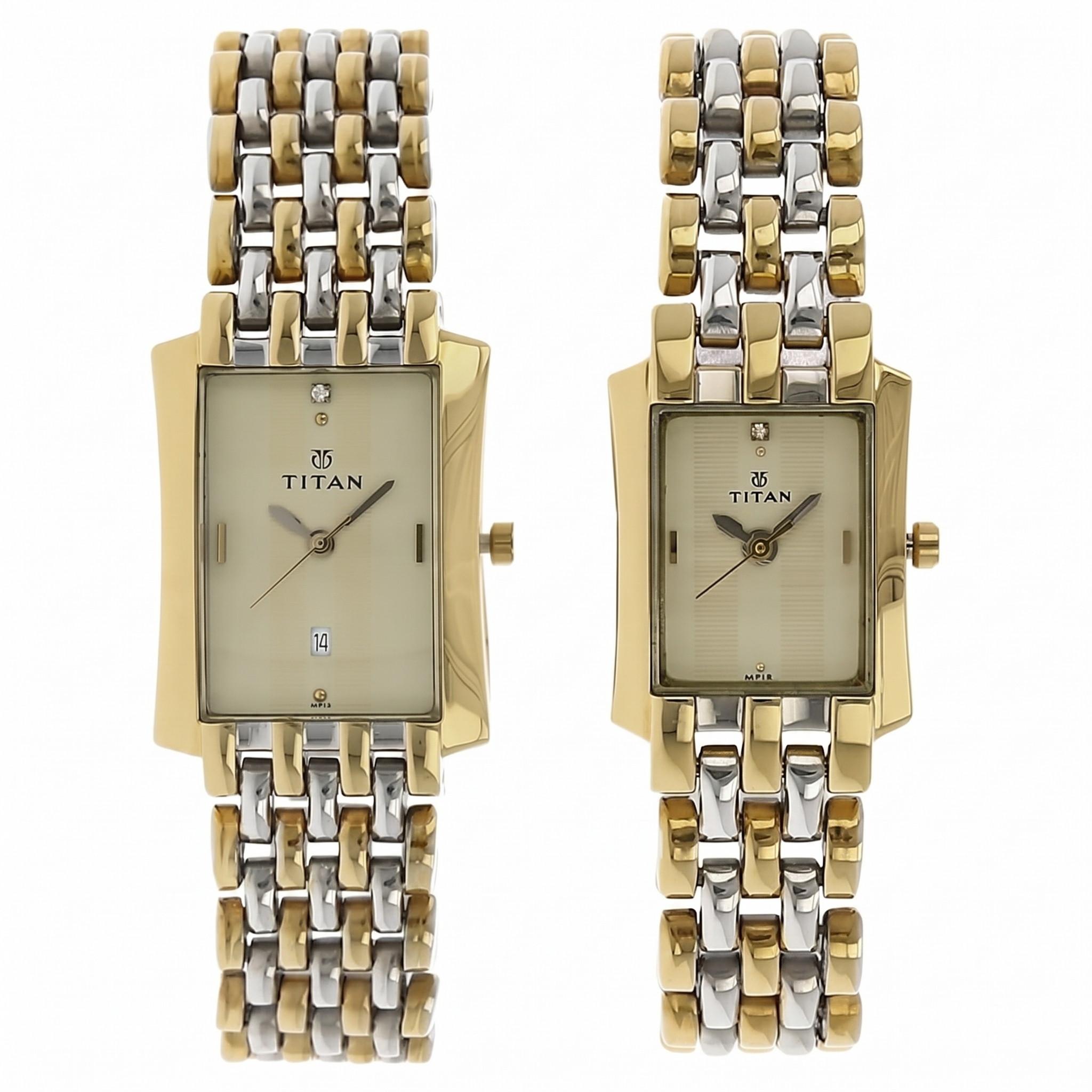 Titan 9272927BM02 | Titan Quartz Analog with Date Champagne Dial Metal Strap Watch for Couple