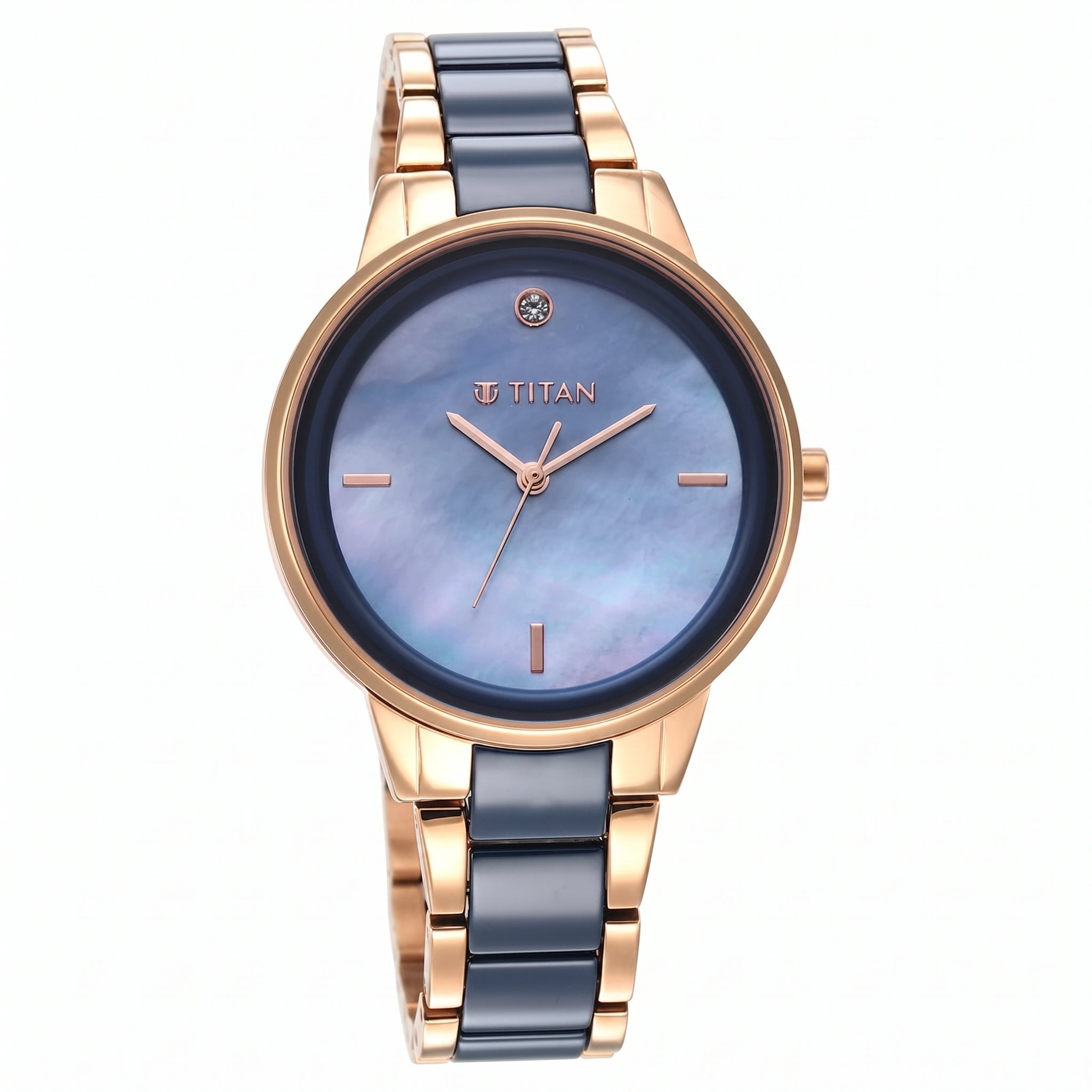 Titan 95213KD03 | Titan Purple Ceramics Blue Dial Analog Steel and Ceramic Strap watch for Women