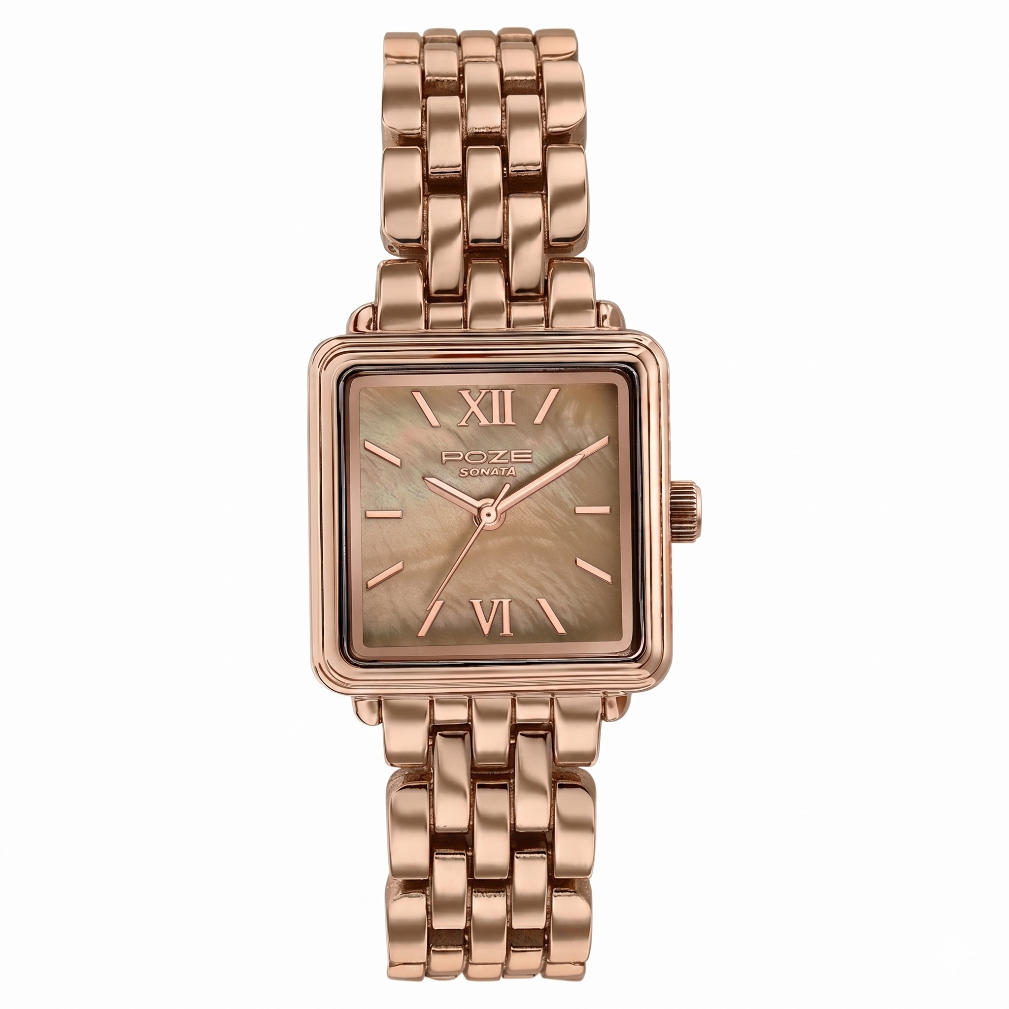 Sonata SP80178WM01 | Poze By Sonata Quartz Analog Brown Mother of Pearl Dial Rose Gold Metal Strap Watch For Women