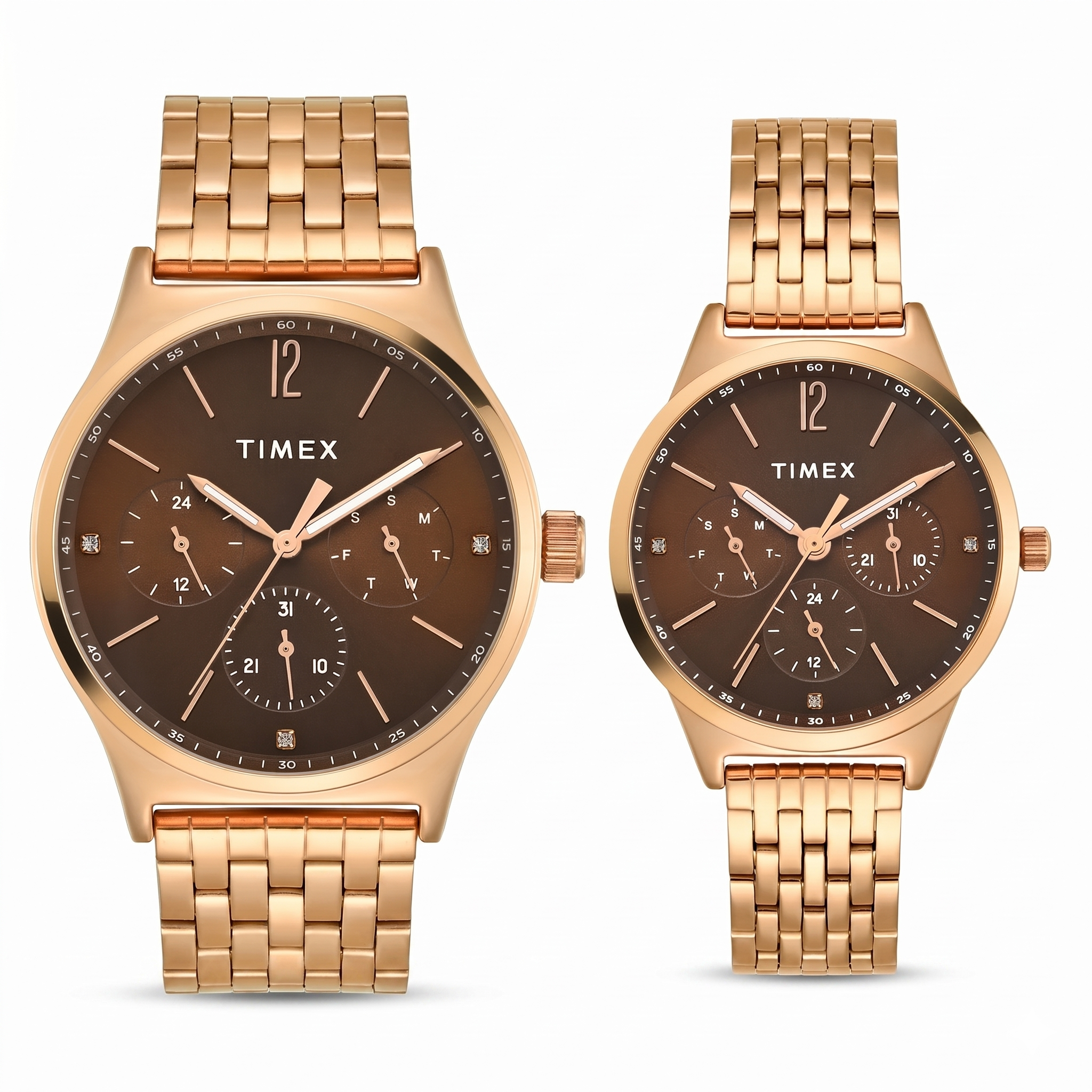 Timex TW00PR349 | TIMEX Trendline Brown Round Dial Analog Pair's Watch