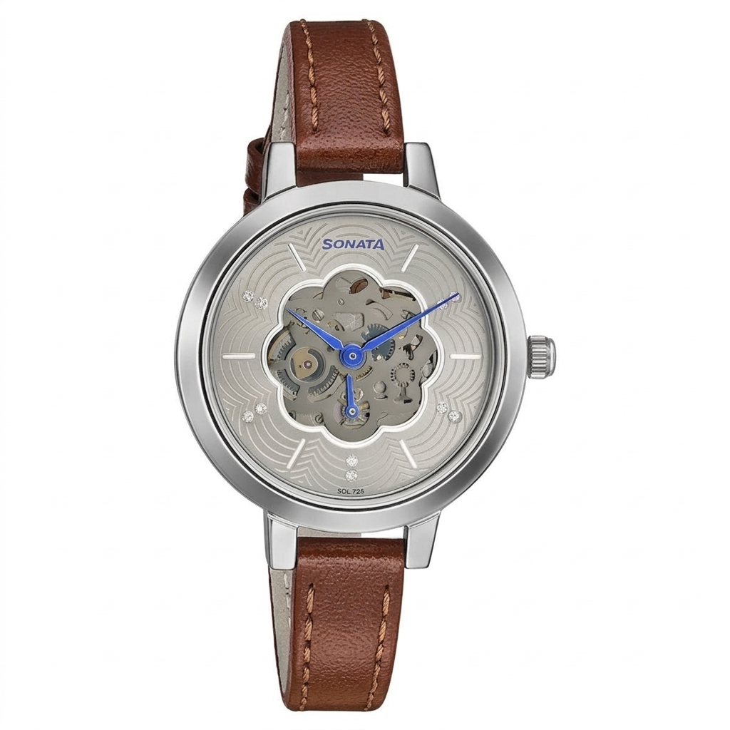 Sonata 8141SL05 | Sonata Unveil Quartz Multifunction Leather Strap Watch for Women