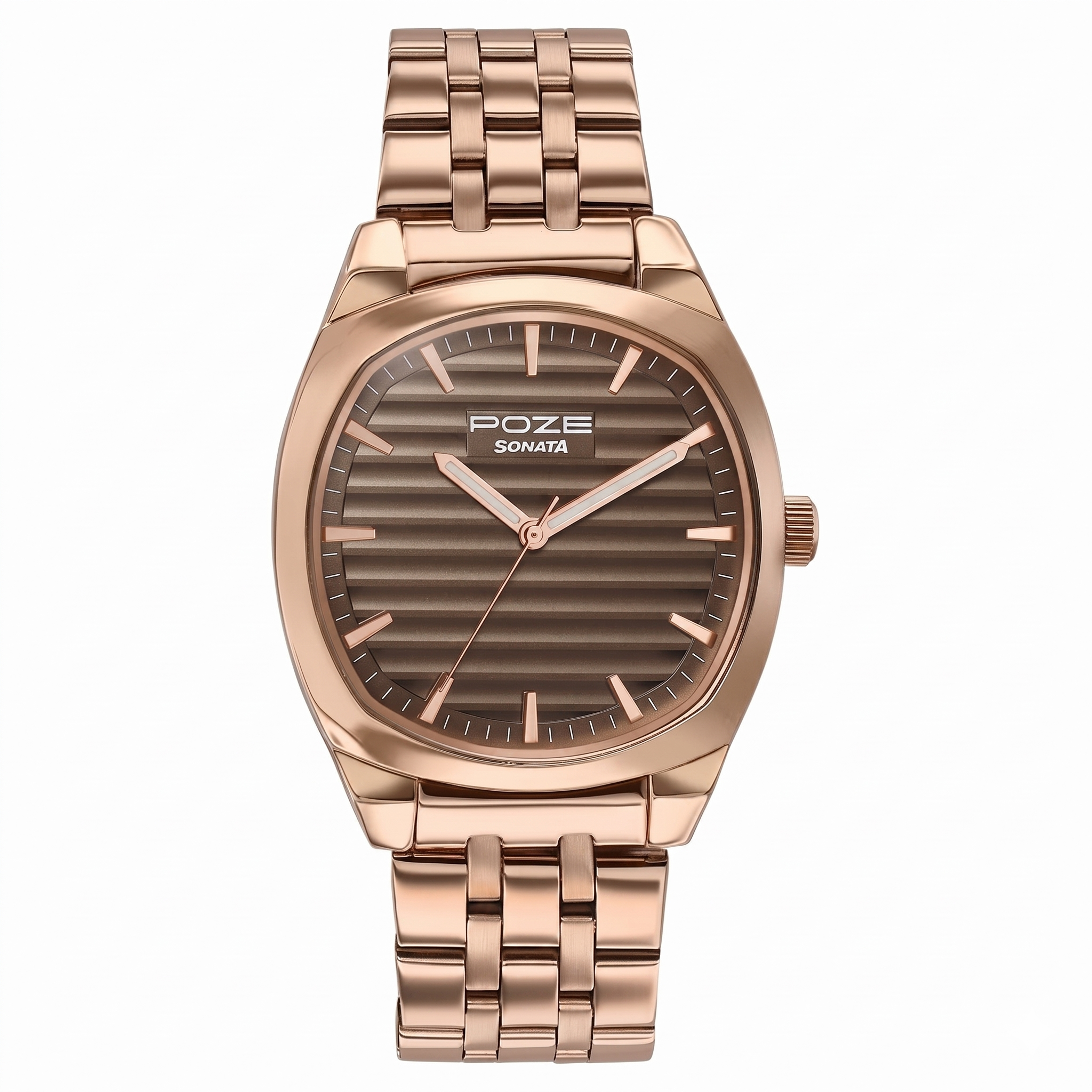 Sonata SP70094WM01W | Poze By Sonata Quartz Analog Grey Dial Rose Gold Metal Strap Watch For Men