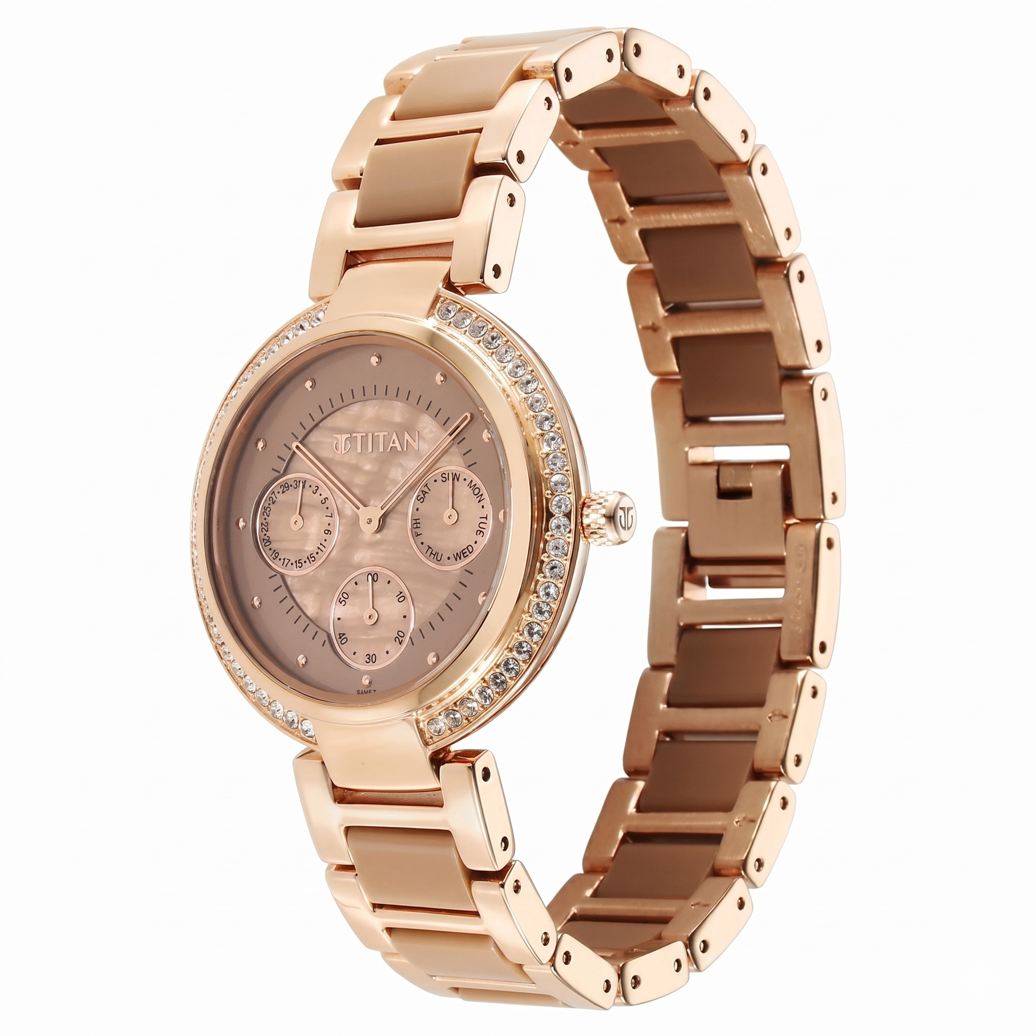 Titan 95187KD03 | Titan Acetate Mother Of Pearl Quartz Multifunction Hybrid Strap Watch for Women