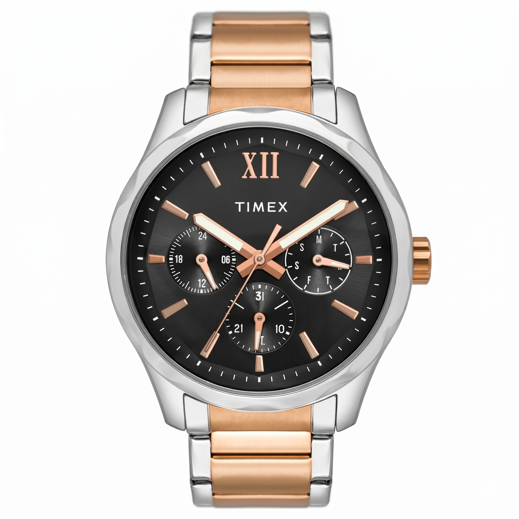 Timex TW0TG7617 | Timex Men Multifunction Black Round Brass Dial Watch