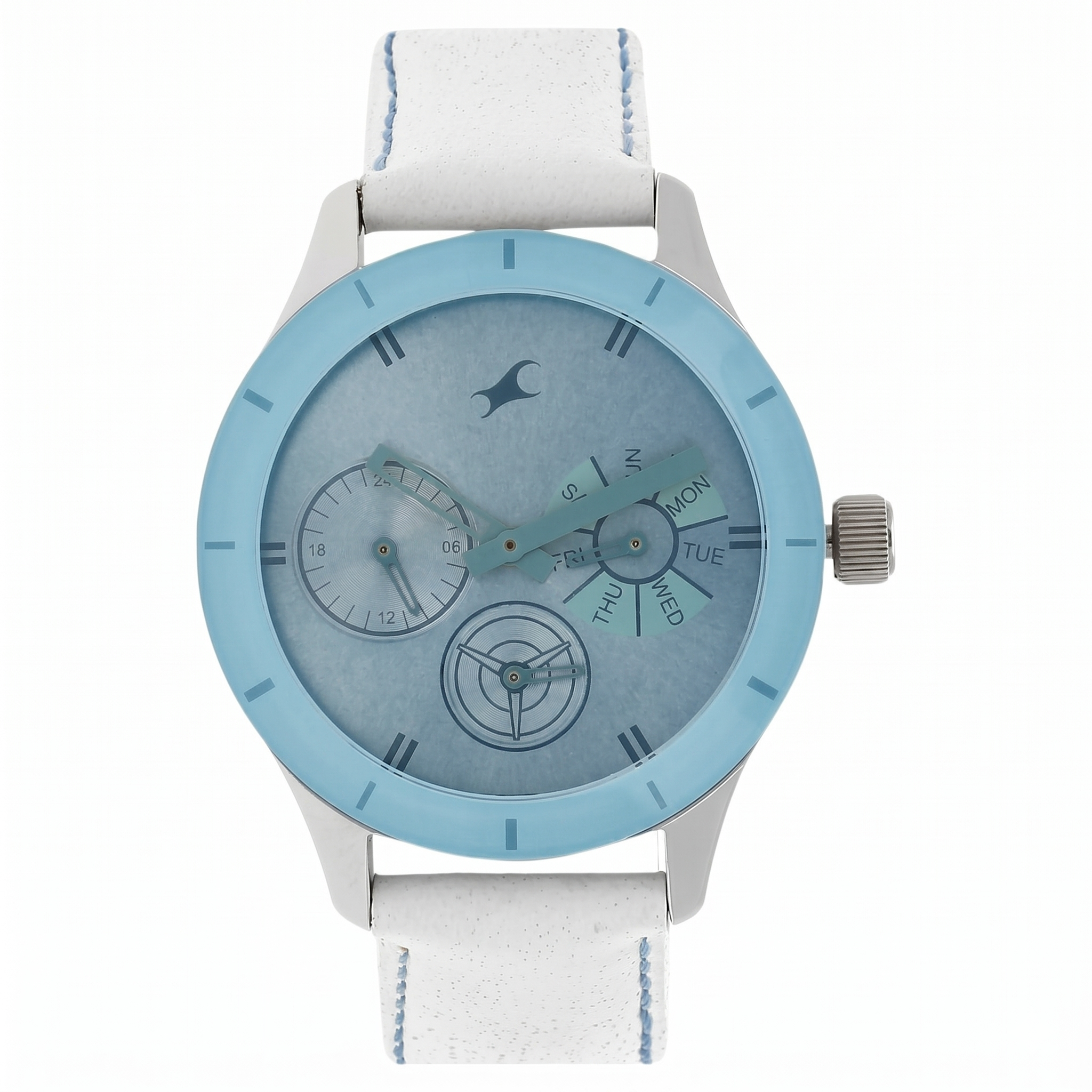 Fastrack NJ6078SL08 | Fastrack Monochrome Quartz Multifunction Blue Dial Leather Strap Watch for Girls