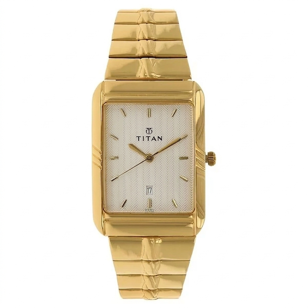 Titan 9317YM01 | Titan Quartz Analog with Date Champagne Dial Metal Strap Watch for Men