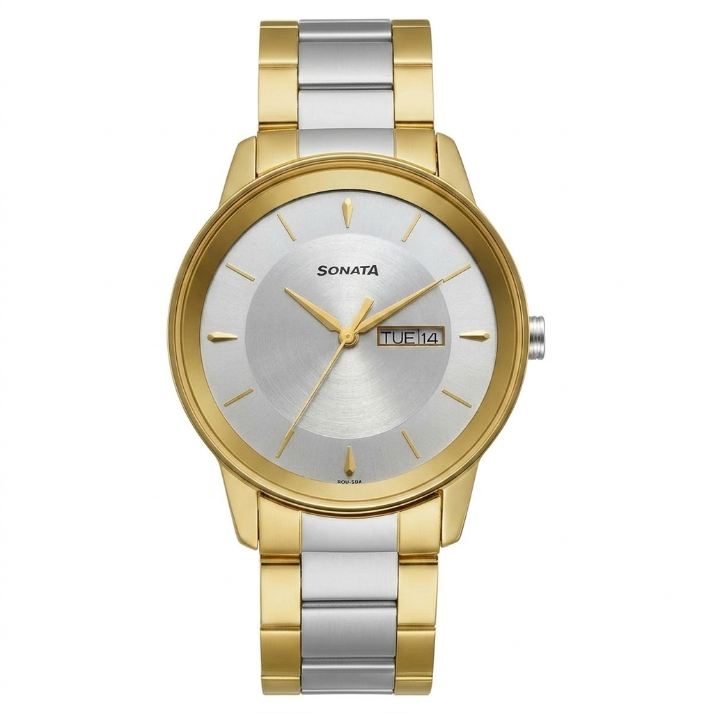 Sonata 7133BM03 | Sonata Quartz Analog with Day and Date Silver Dial Stainless Steel Strap Watch for Men