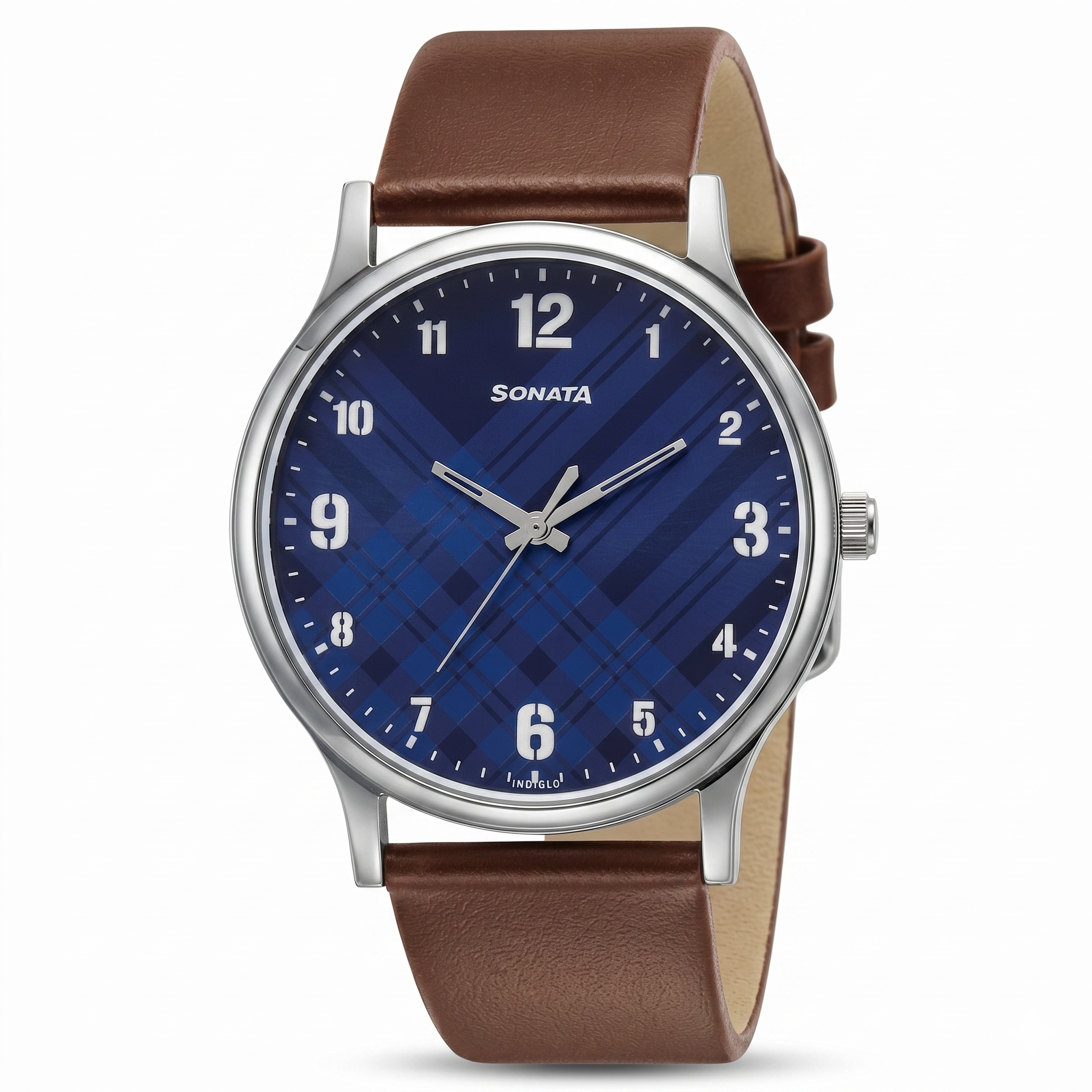 Sonata NR77105SL03W | Sonata Smart Plaid Quartz Analog Blue Dial Leather Strap Watch for Men