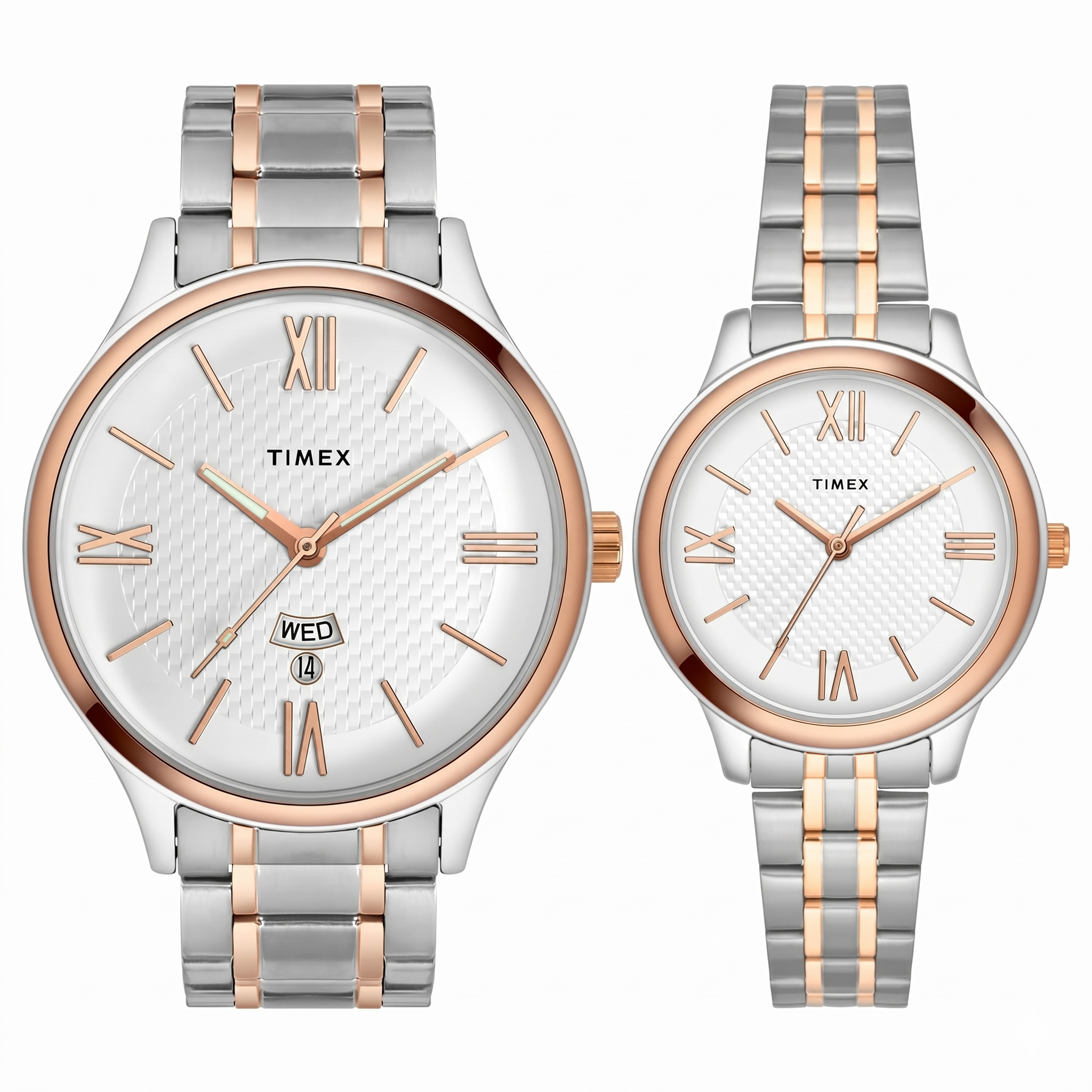 Timex TW00PR285 | Timex Empera Pairs Silver Dial Round Case Day-Date 3 Hands Function Watch