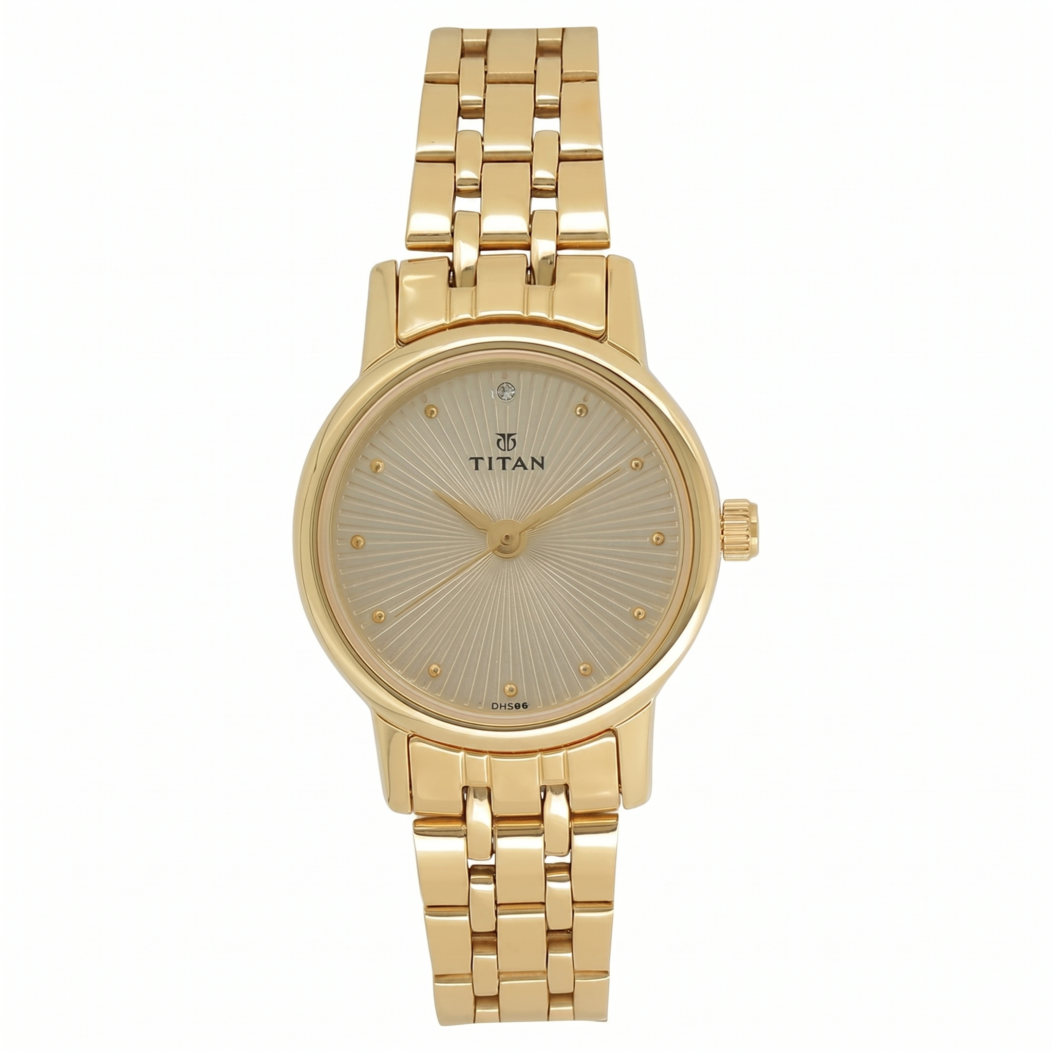Titan 2593YM01 | Titan Quartz Analog Champagne Round Dial Golden Stainless Steel Strap Watch For Women