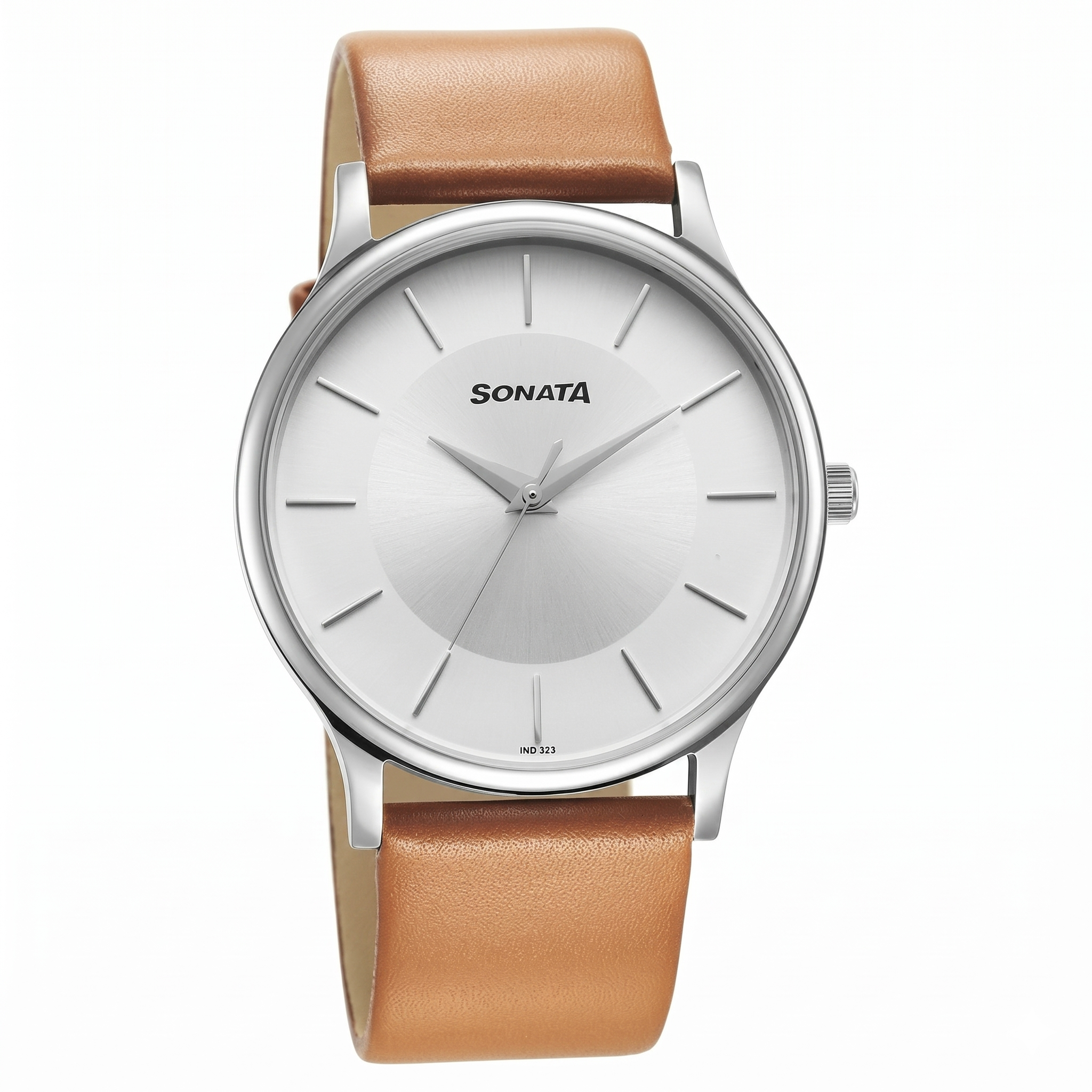 Sonata 77105SL16 | Sonata Aspire Quartz Analog Silver Dial Leather Strap Watch for Men
