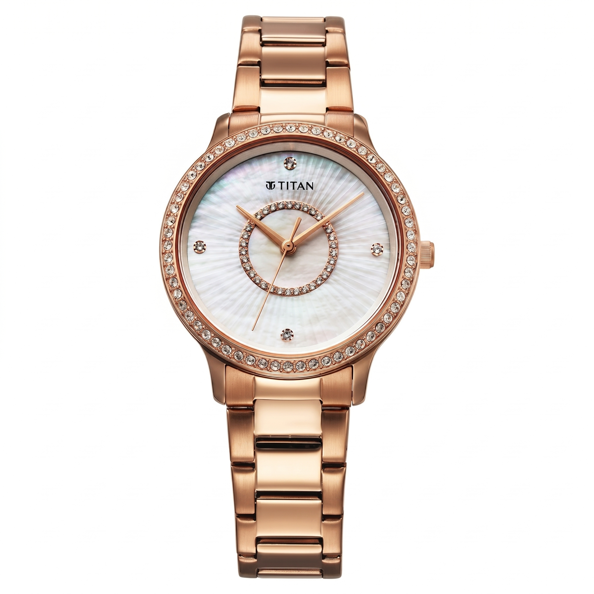 Titan 95314WM01 | Titan Glamour Quartz Analog Mother Of Pearl Dial Rose Gold Stainless Steel Strap Watch For Women