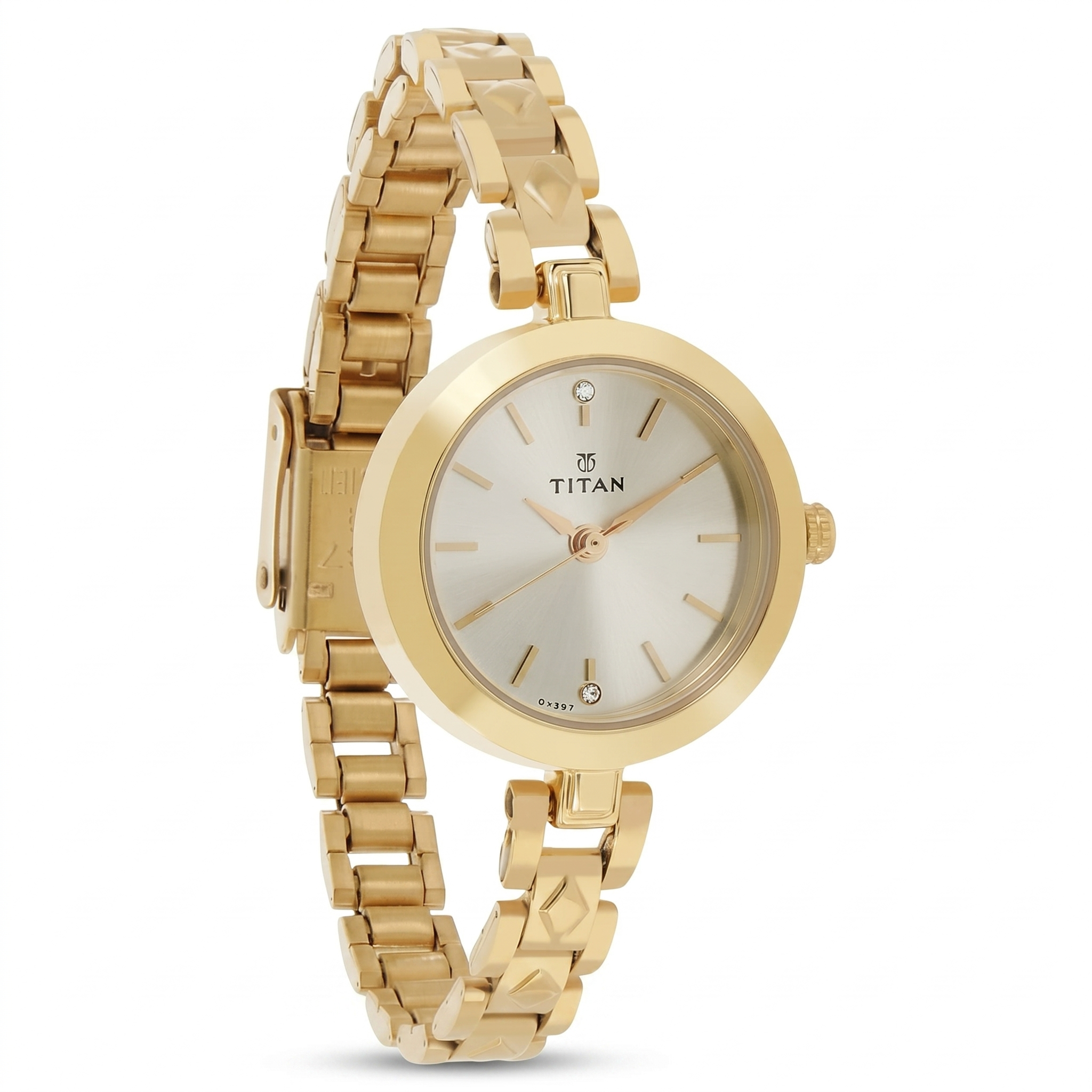 Titan 2598YM01 | Titan Quartz Analog Champagne Dial Golden Stainless Steel Strap Watch For Women