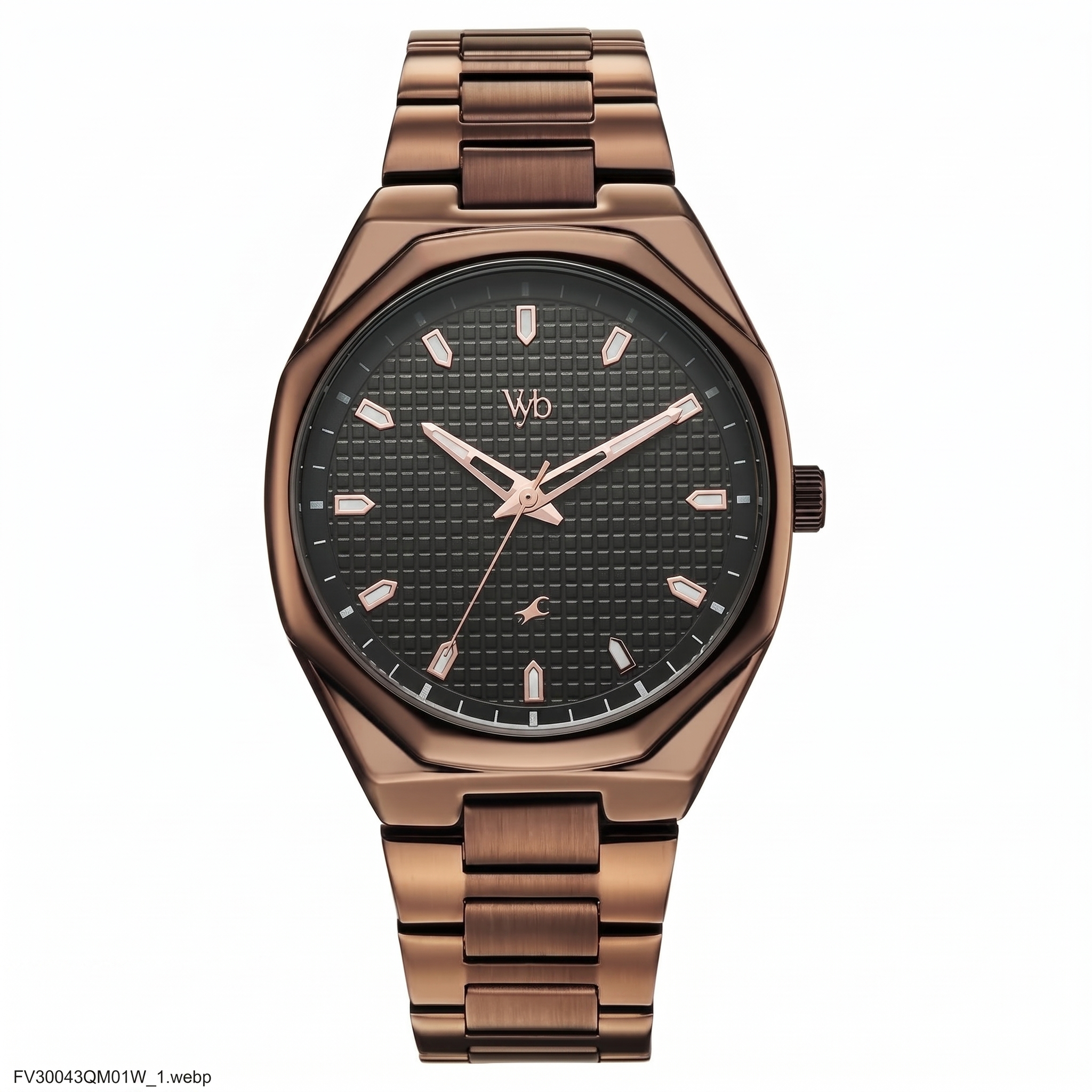 Fastrack FV30043QM01 | Vyb Nimbus By Fastrack Quartz Analog Black Dial Brown Metal Strap Watch For Guys