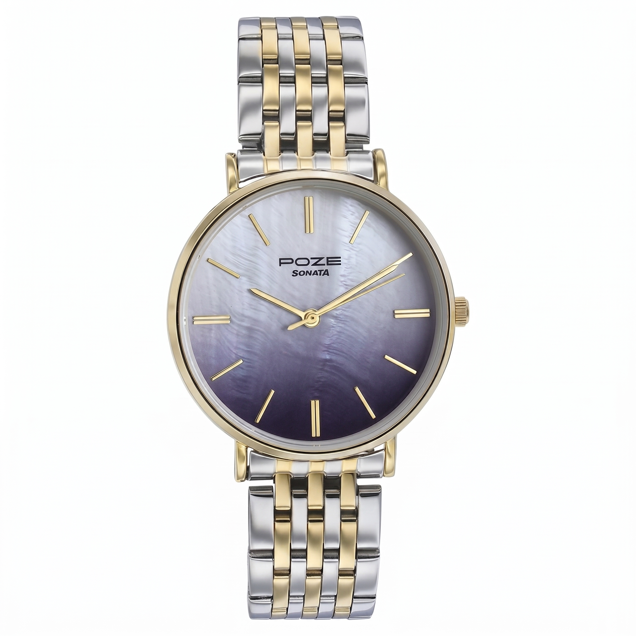 Sonata Poze SP80077BM01 | Sonata Poze Quartz Analog Blue Mother Of Pearl Dial Two Toned Color Stainless Steel Strap Watch For Women