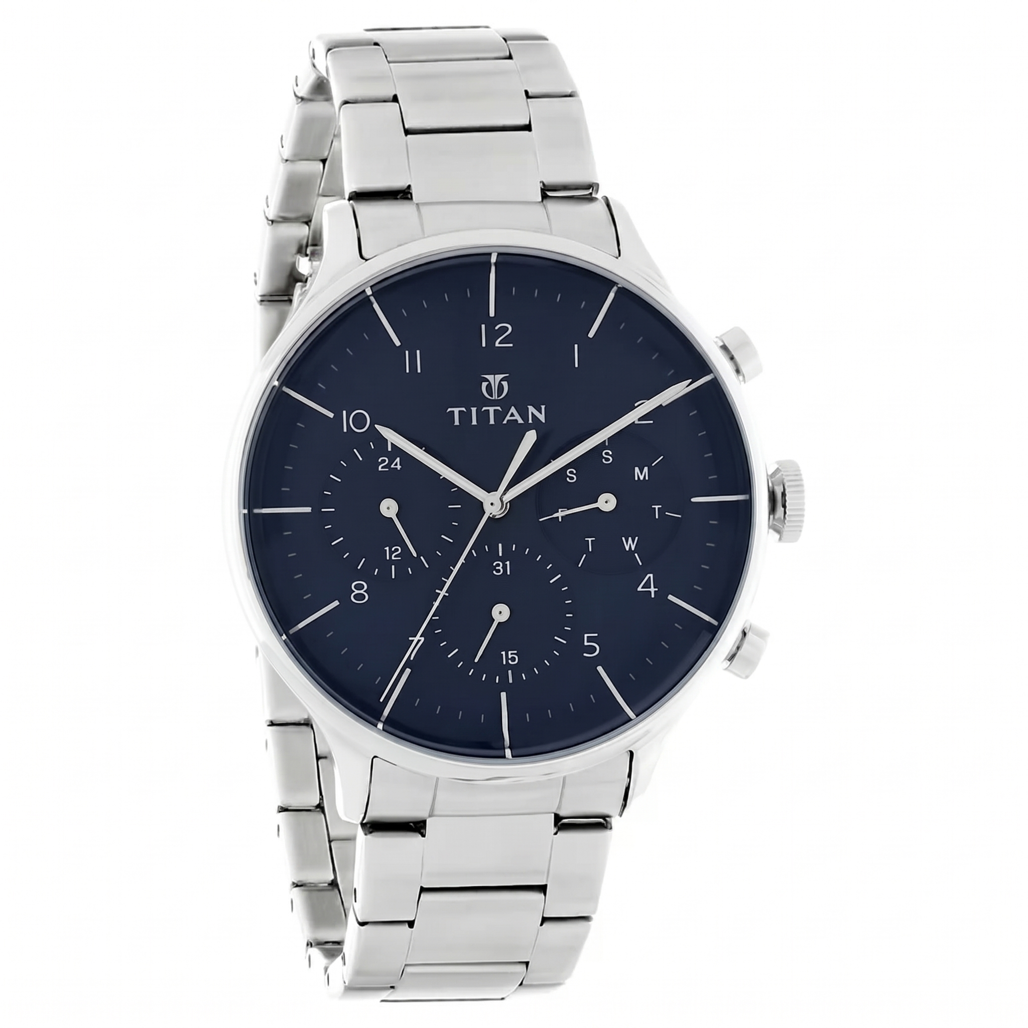 Titan 90102SM01 | Titan Quartz Multifunction Blue Dial Stainless Steel Strap Watch for Men