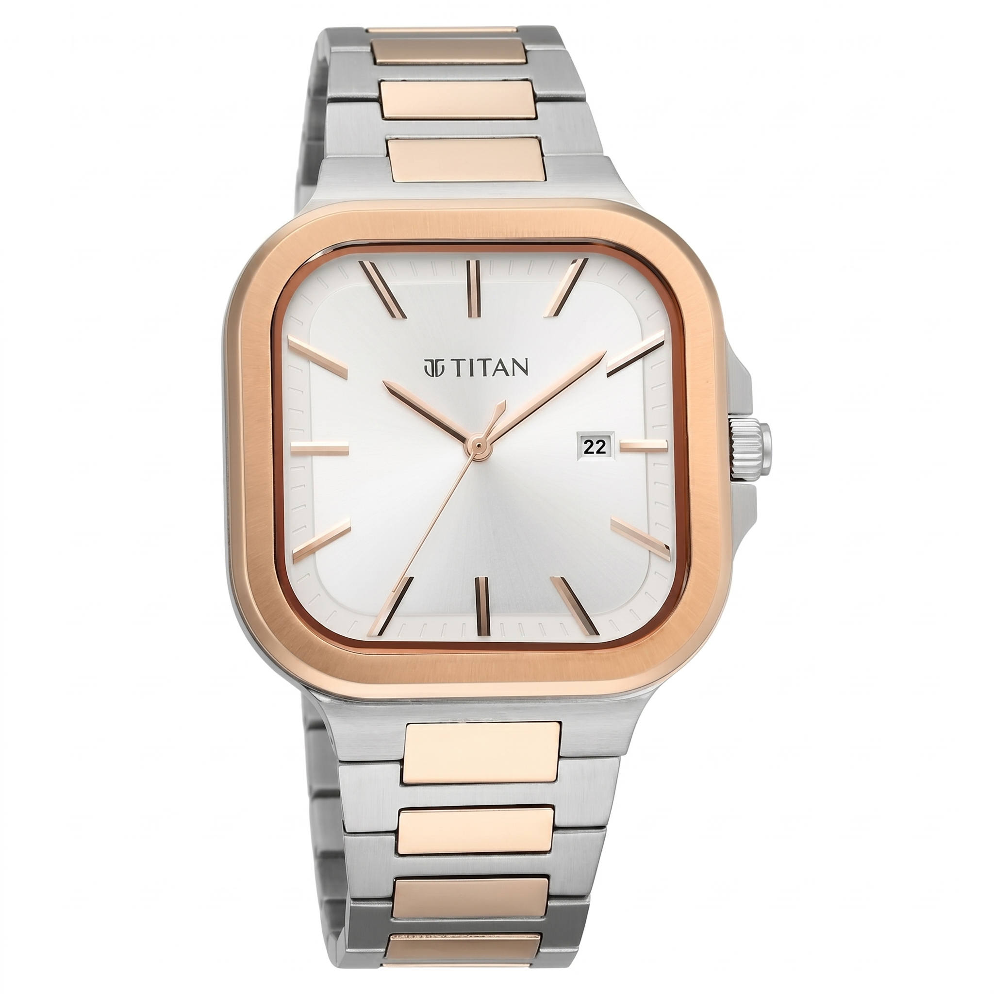 Titan 90176KM01 | Titan Classique Slim Square Quartz Analog with Date Silver Dial Stainless Steel Strap Watch for Men