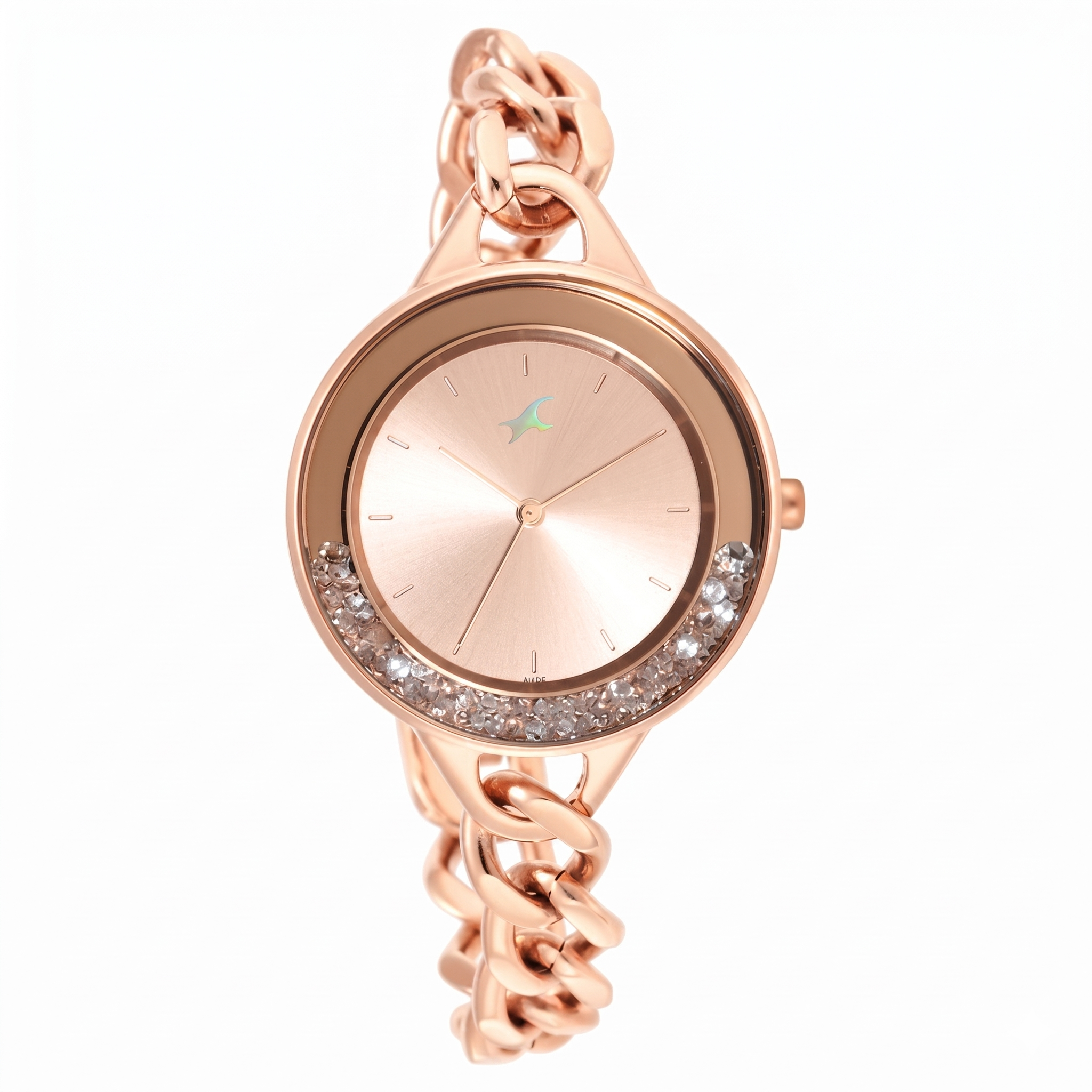 Fastrack 68026WM01 | Fastrack Glitch Quartz Analog Rose Gold Dial Metal Strap Watch for Girls