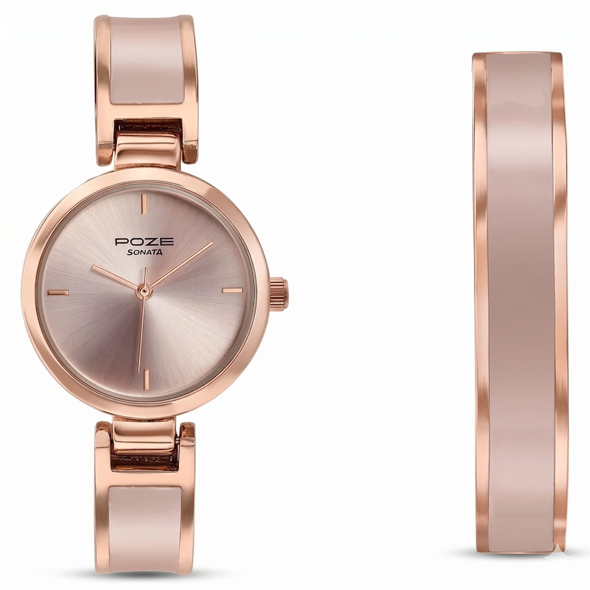 Sonata SP80138KM01WF | Sonata Poze Quartz Analog Pink Dial Two Toned Kada Strap Watch For Women