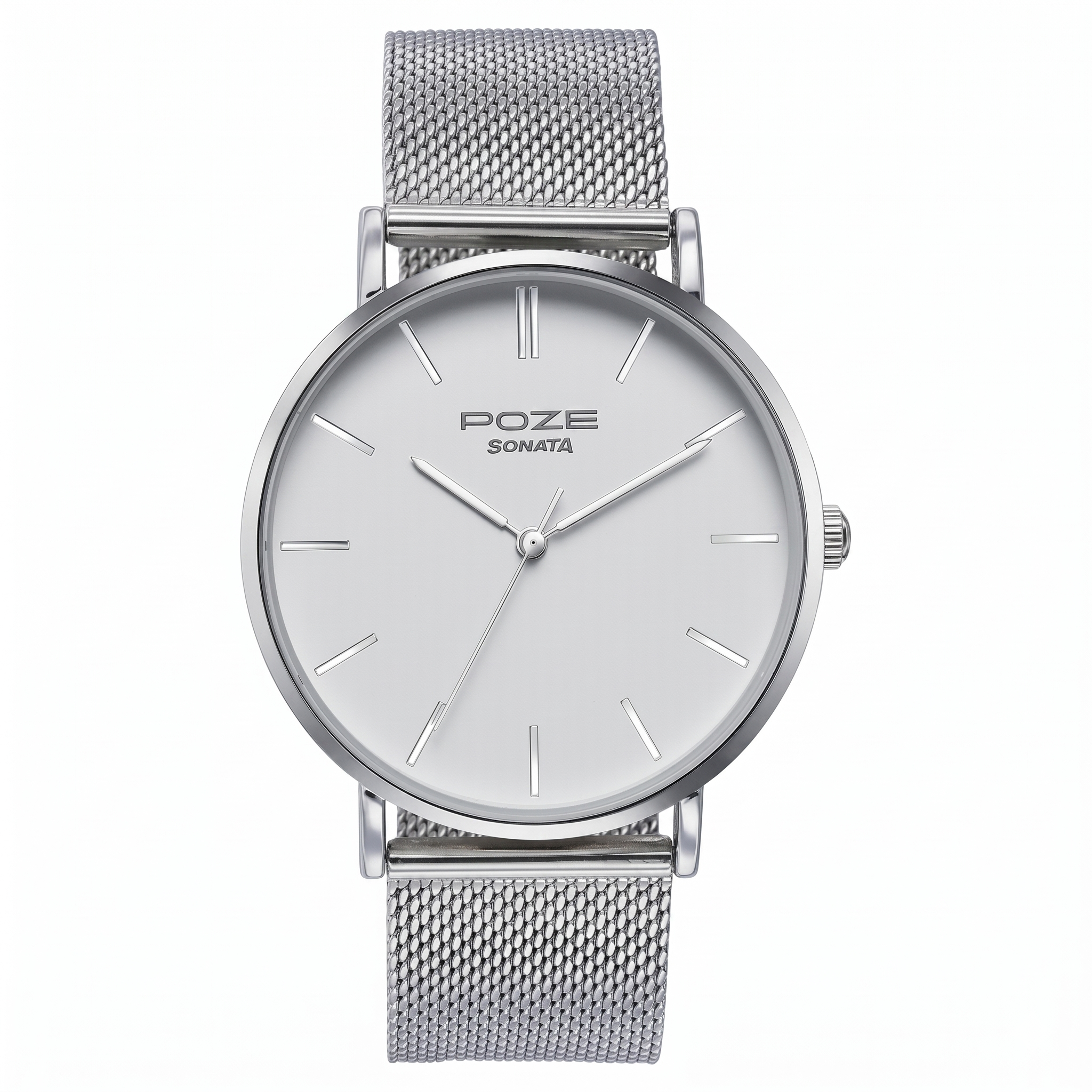 Sonata Poze SP70034SM02 | Sonata Poze Quartz Analog White Dial Silver Metal Strap Watch For Men