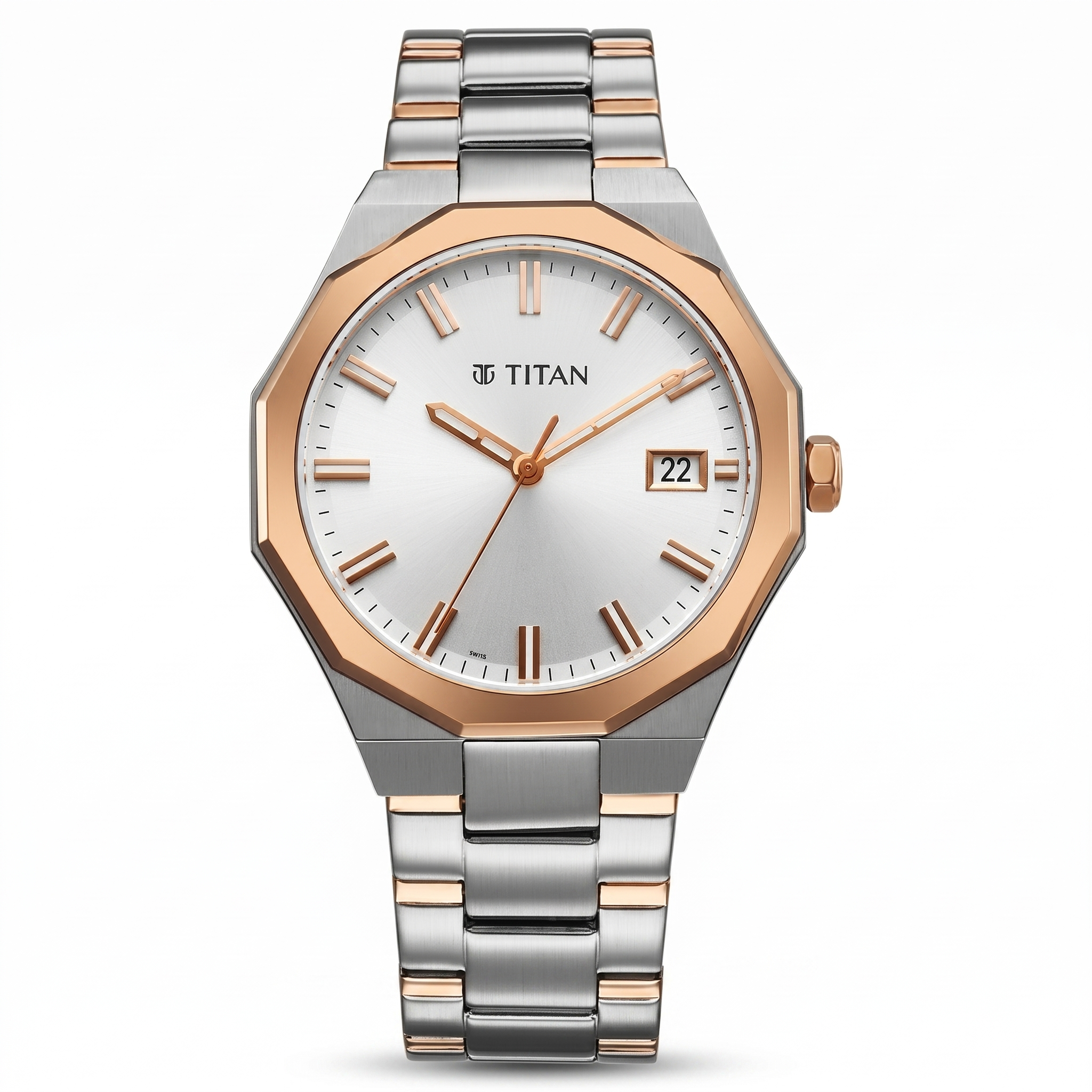 Titan 90212KM01 | Titan Regalia Dodecagon Quartz Analog with Date Silver Dial Two Toned Stainless Steel Strap Watch For Men