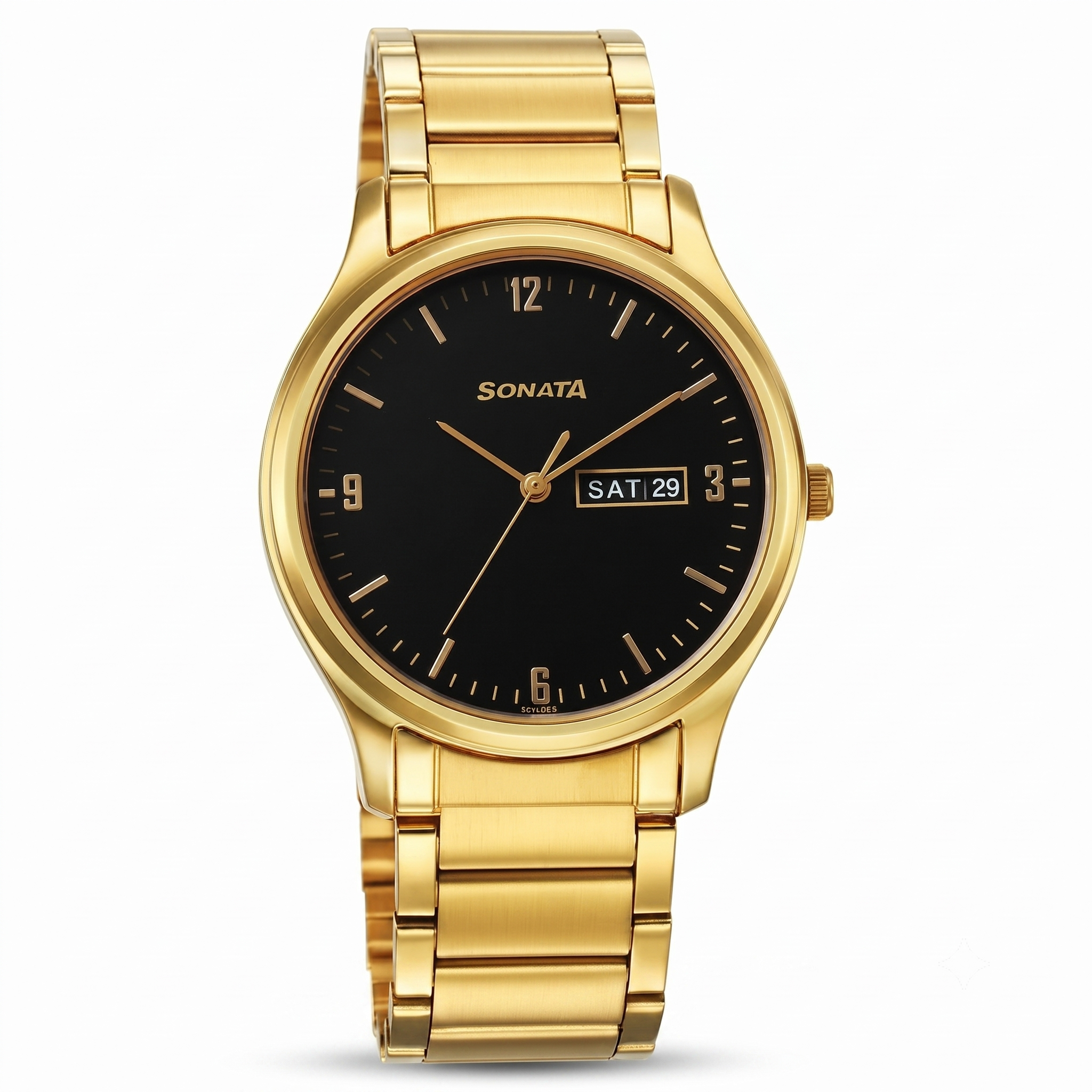 Sonata 77082YM08 | Sonata Quartz Analog with Day and Date Black Dial Watch for Men