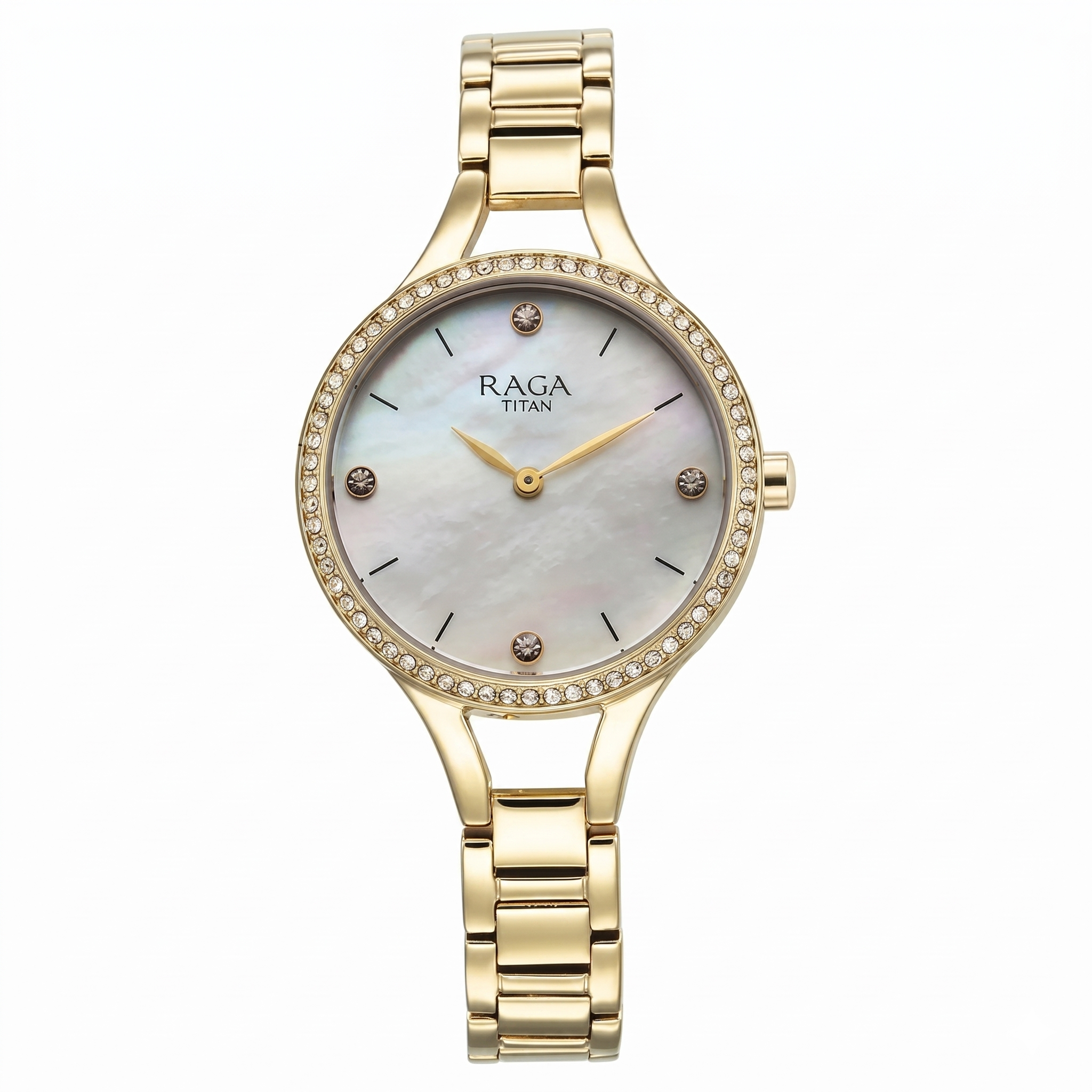 Titan 95275YM01 | Titan Raga Showstopper Quartz Analog Mother Of Pearl Round Dial Golden Metal Strap Watch For Women