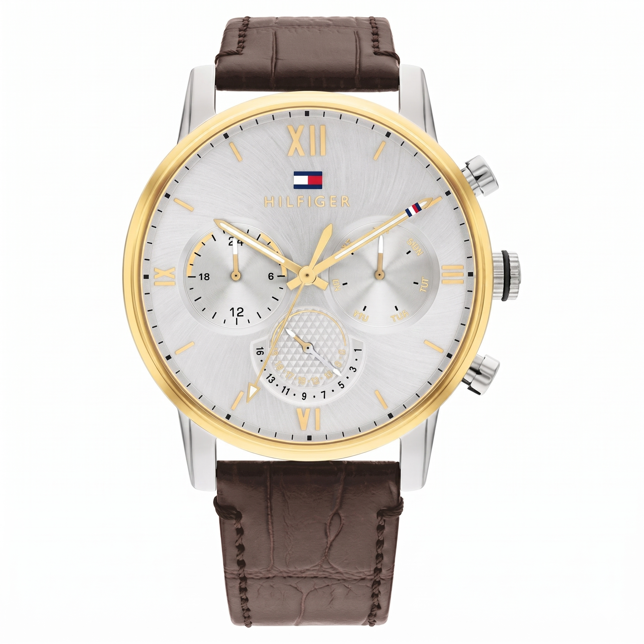 Tommy Hilfiger NETH1791884 | Tommy Hilfiger Multifunction Silver Round Dial Brown Leather Strap Watch For Men