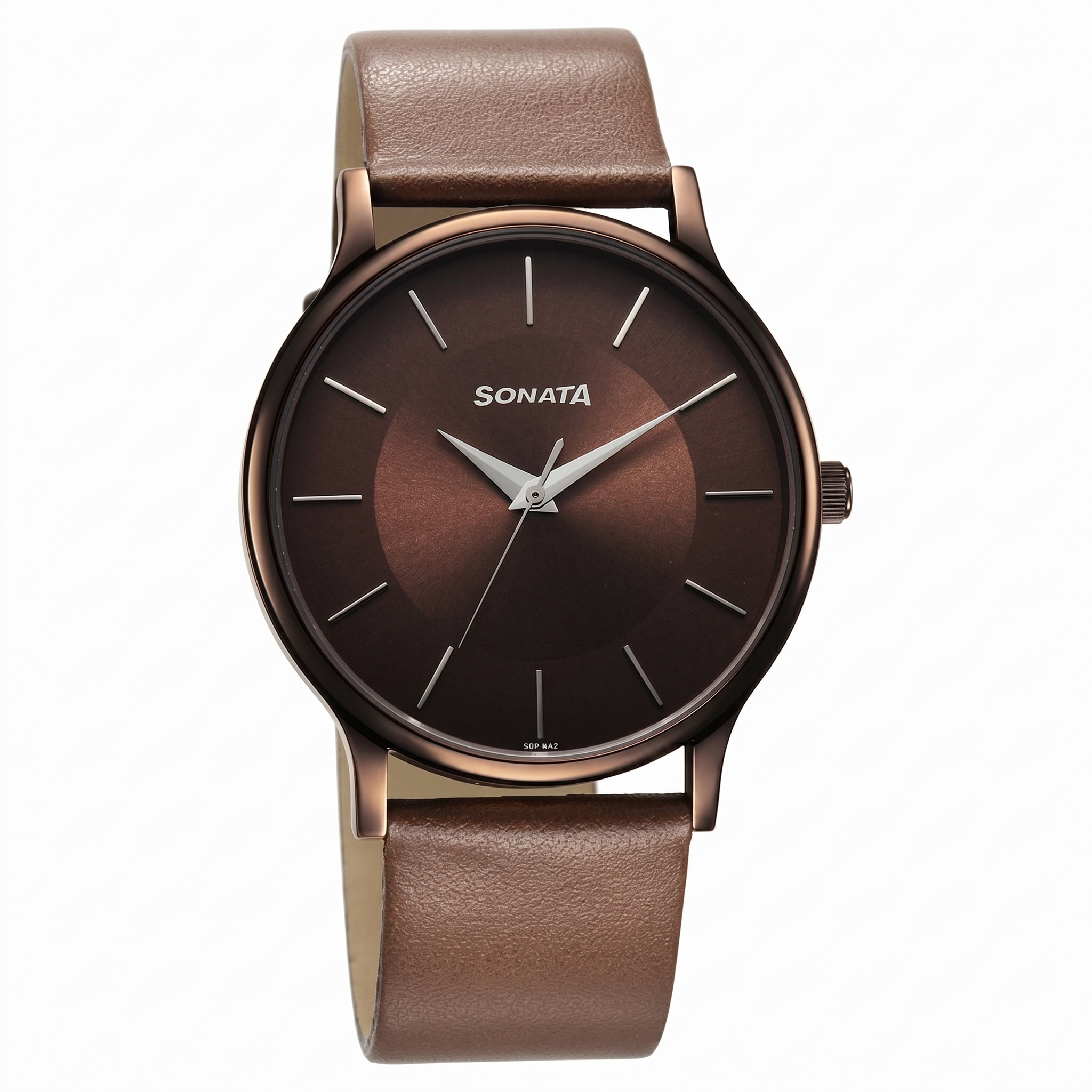 Sonata NS77105QL02W | Sonata Aspire Quartz Analog Brown Dial Leather Strap Watch for Men