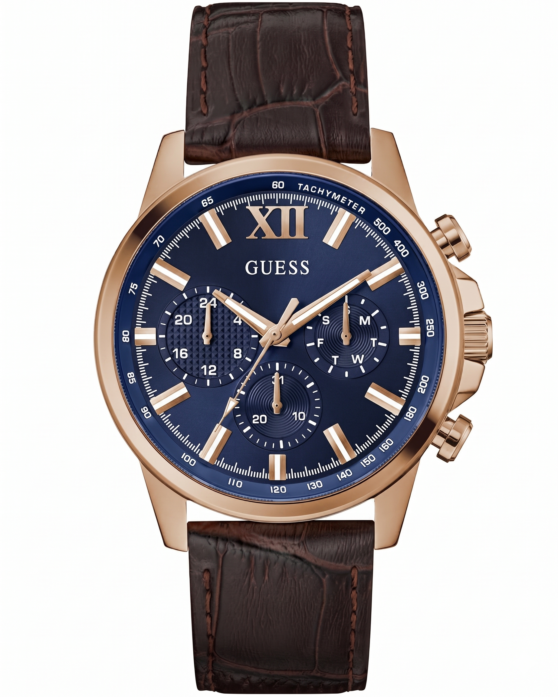 Guess GW0901G3 | Mens Brown Multi-function Leather Strap Watch.