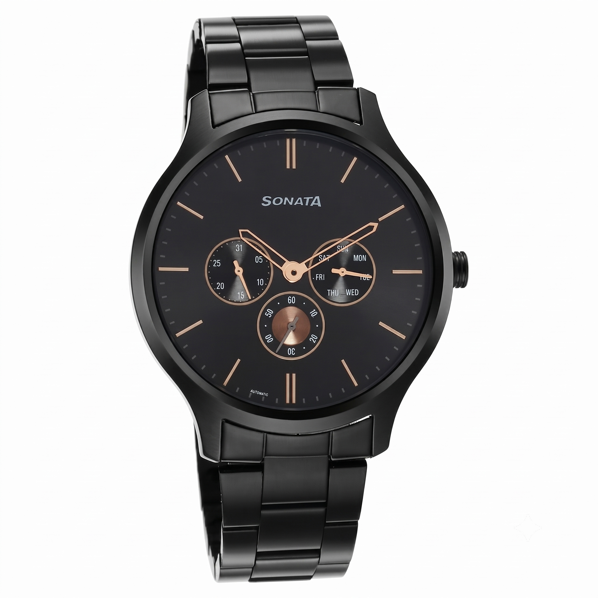 Sonata 7140NM01 | Sonata Quartz Multifunction Black Dial Stainless Steel Strap Watch for Men