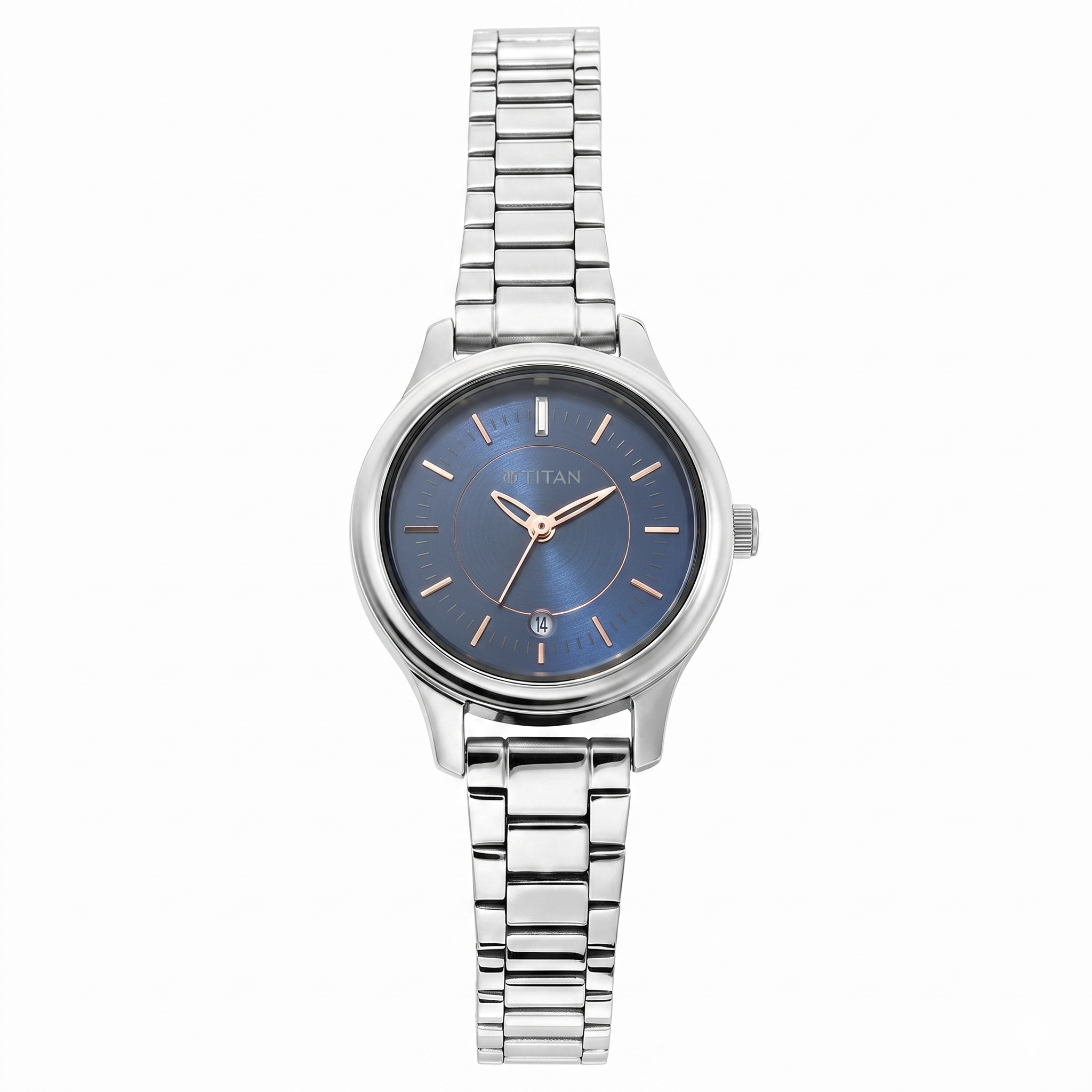 Titan 2638SM01 | Titan Quartz Analog with Date Blue Dial Metal Strap Watch for Women