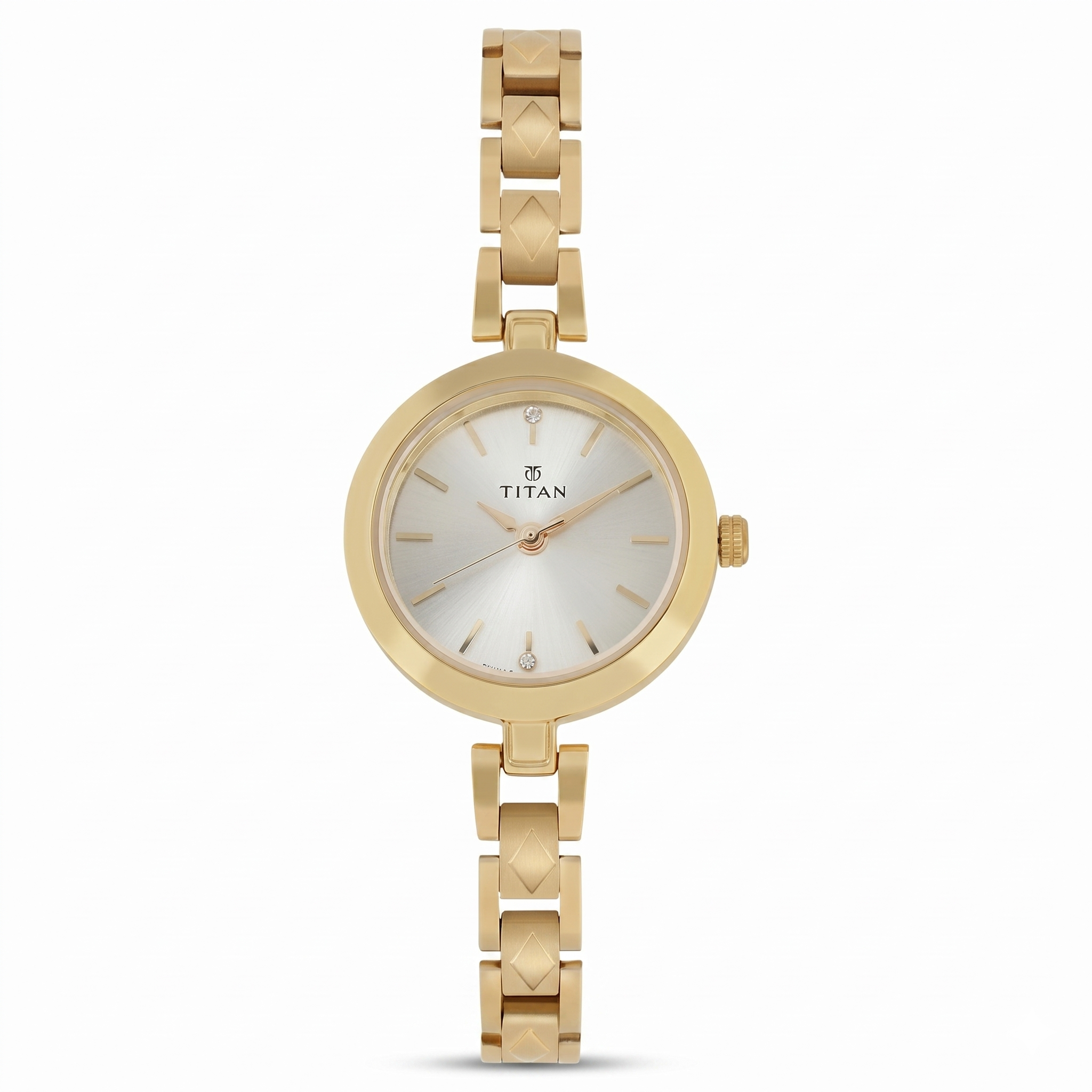 Titan 2598YM01 | Titan Quartz Analog Champagne Dial Golden Stainless Steel Strap Watch For Women