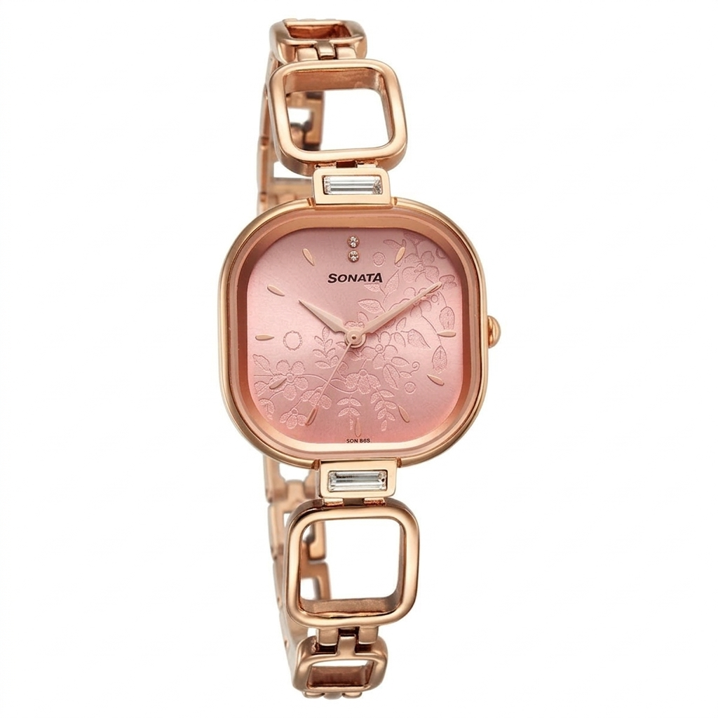 Sonata 8186WM01 | Sonata Wedding Quartz Analog Pink Dial Metal Strap Watch for Women