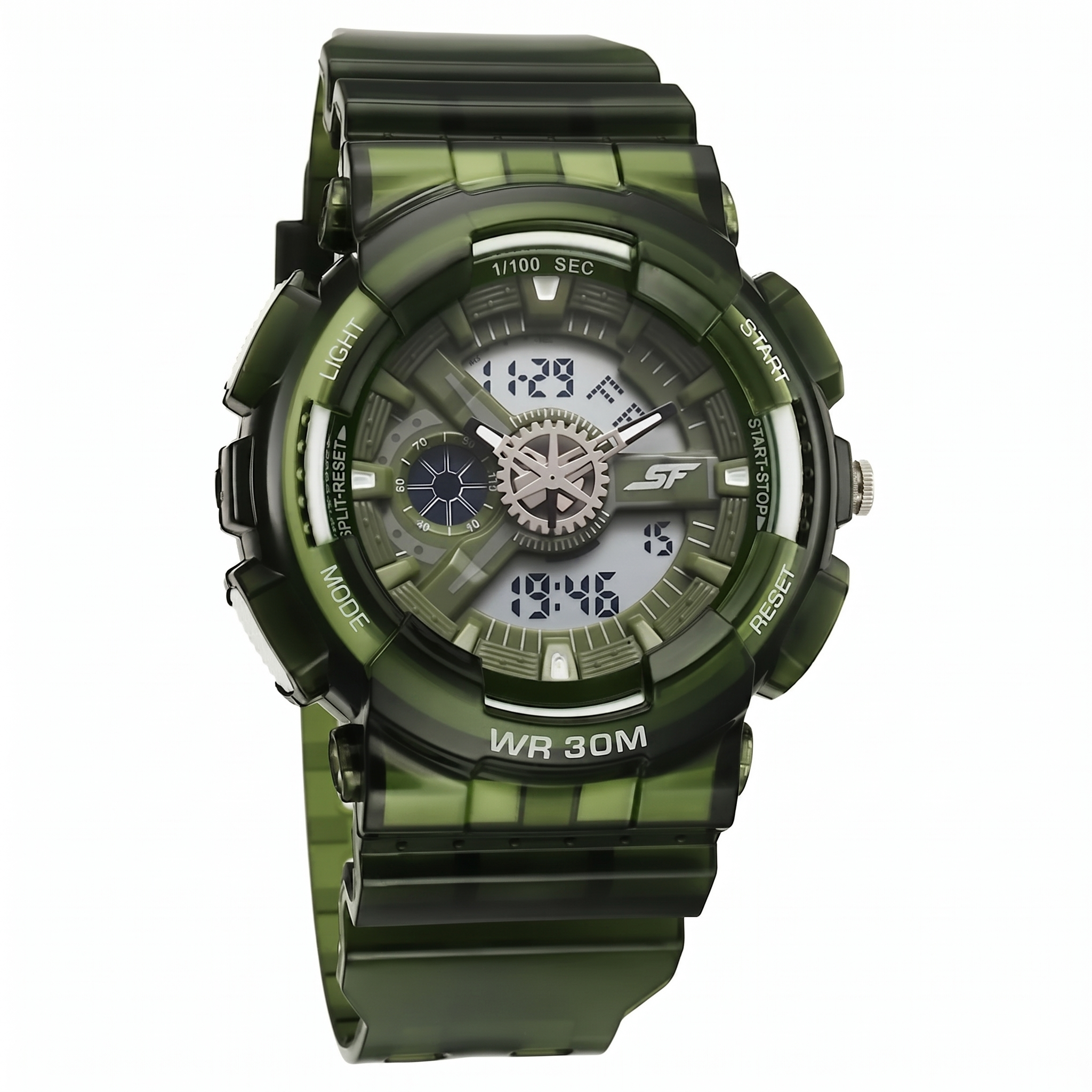 Sonata 77137PP08 | Sonata SF Spectra Quartz Digital Green Dial Translucent Green Polyether Strap Watch For Men