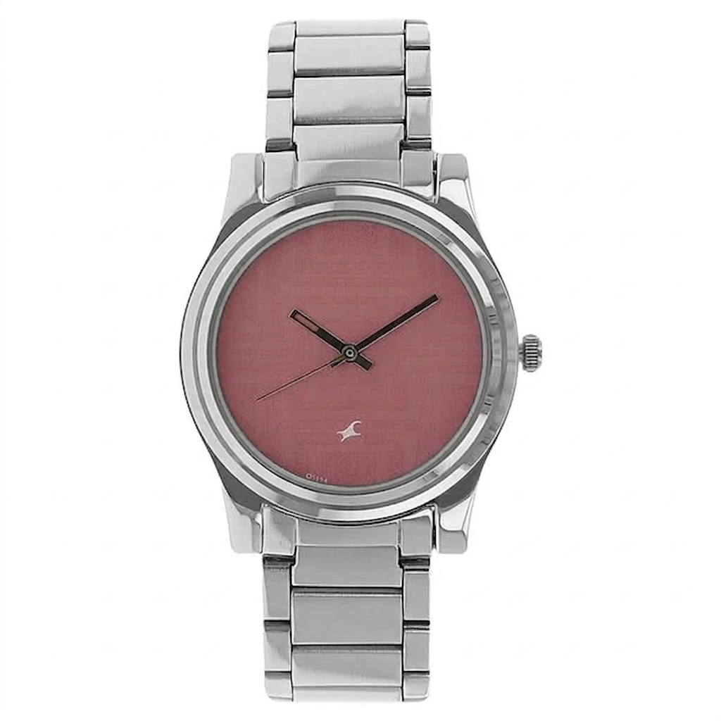 Fastrack 6046SM02 | Fastrack Quartz Analog Pink Dial Stainless Steel Strap Watch for Girls