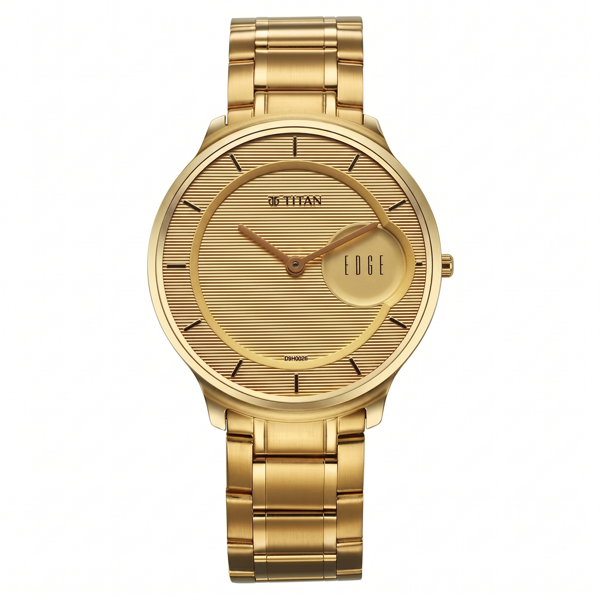 Titan 1843YM02 | Titan Edge Metal Golden Dial Stainless Steel Strap Watch for Men