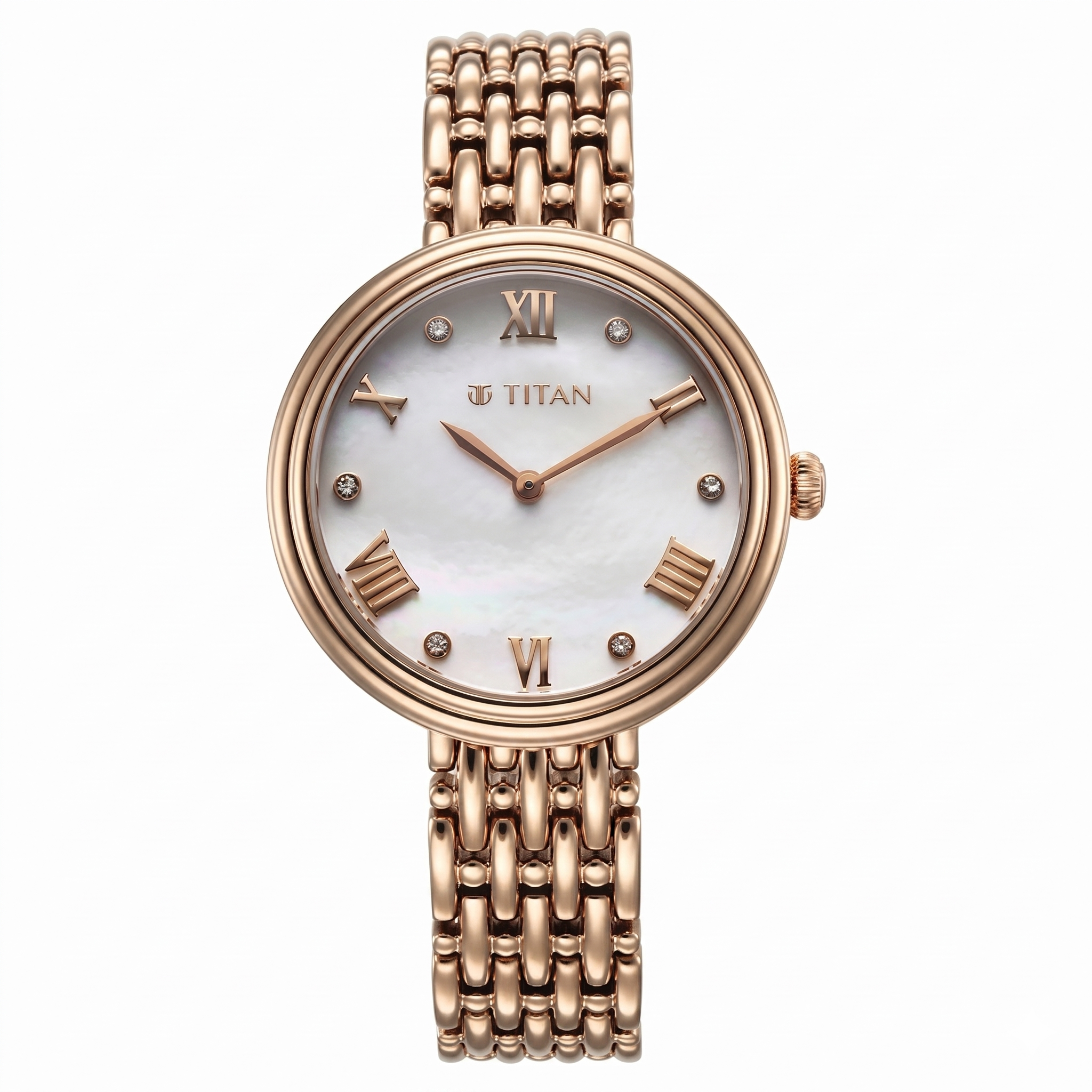 Titan 95243WM01 | Titan Aura Quartz Analog White Mother of Pearl Dial Rose Gold Stainless Steel Strap Watch for Women