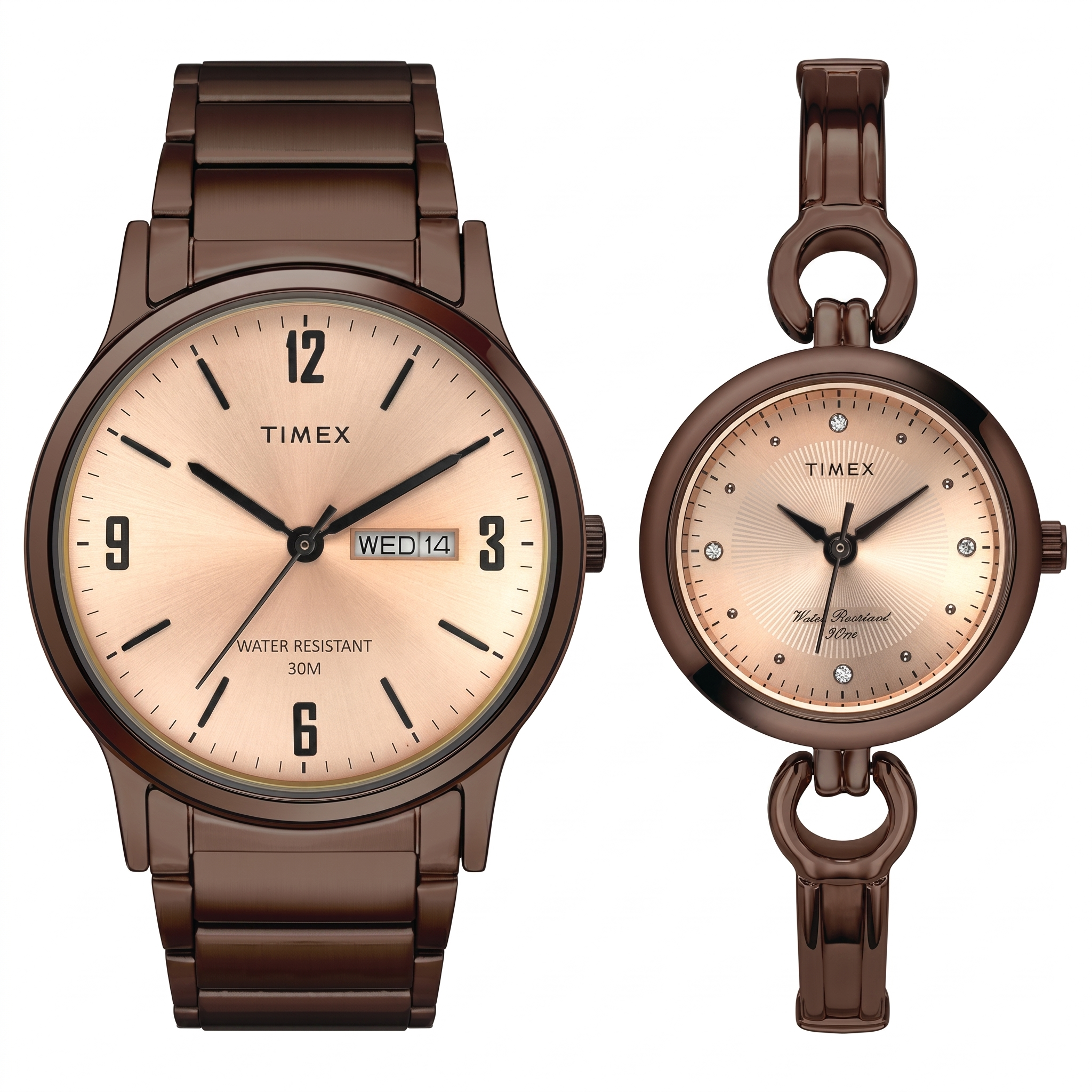 Timex TW00PR265 | Timex Classics Pairs Rose Gold Dial Round Case Day Date/3 Hands Function Watch