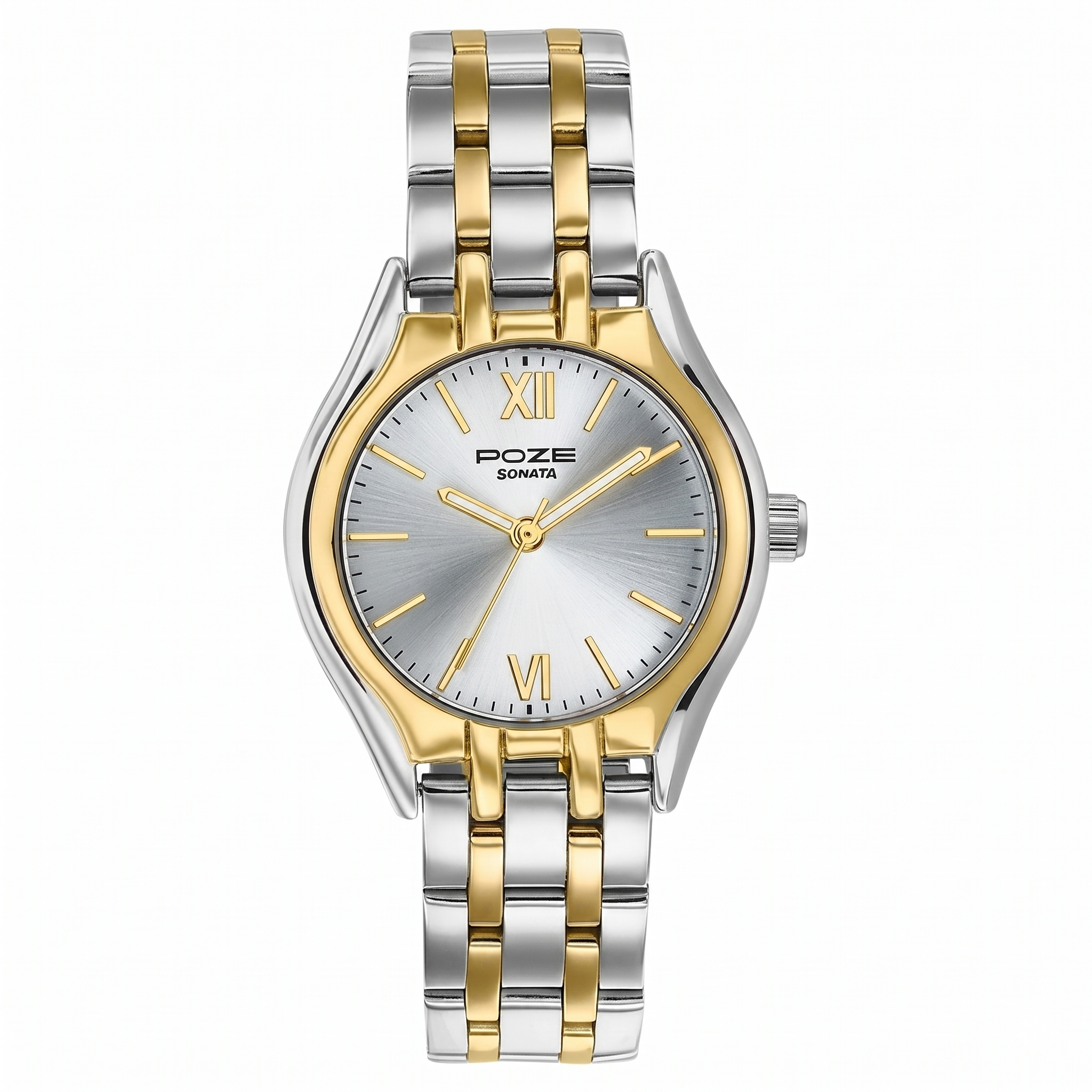 Sonata SP80168BM01 | Poze By Sonata Quartz Analog Silver Dial Two Toned Metal Strap Watch For Women