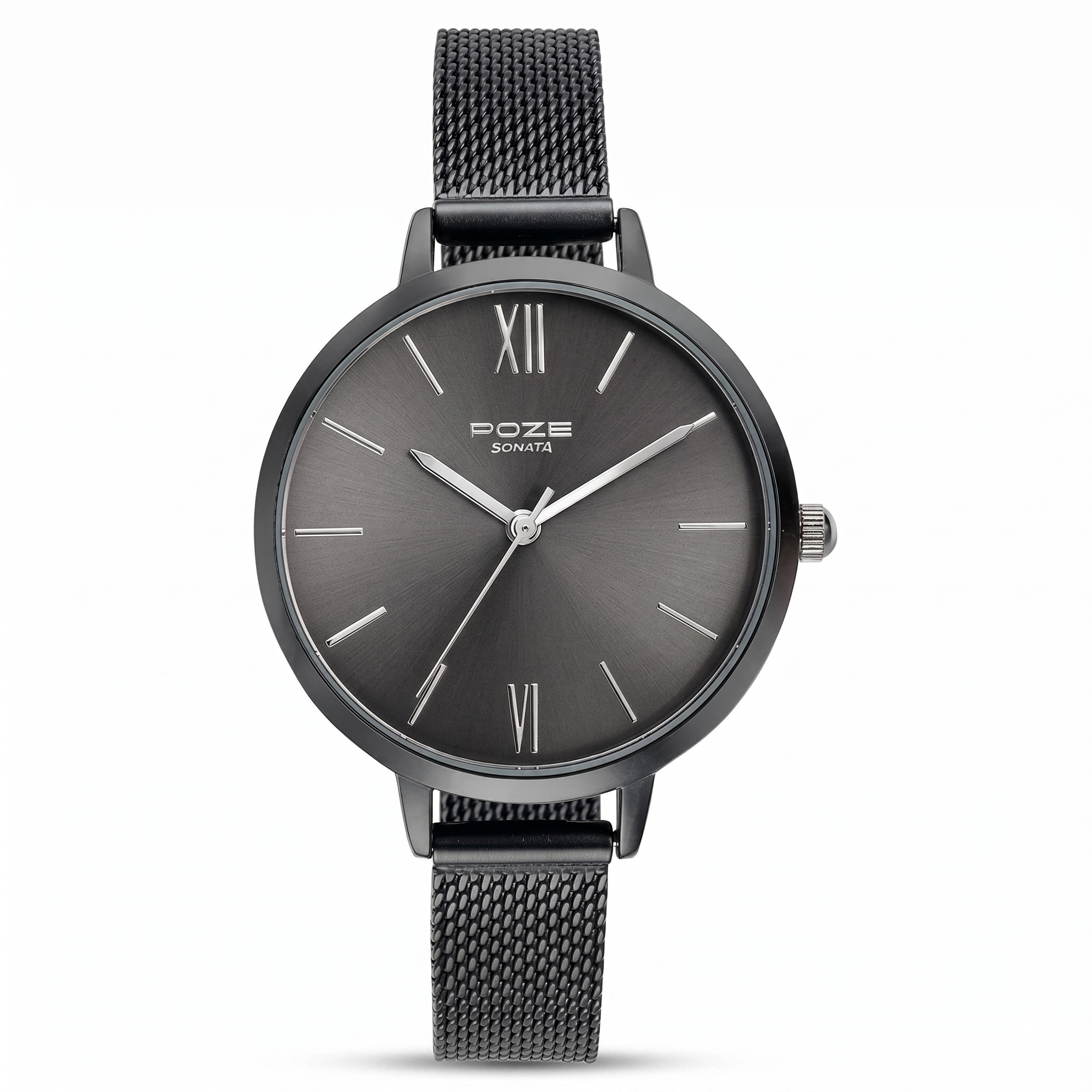 Sonata SP80075KM03W | Sonata Poze Quartz Analog Grey Dial Mesh Strap Watch for Women