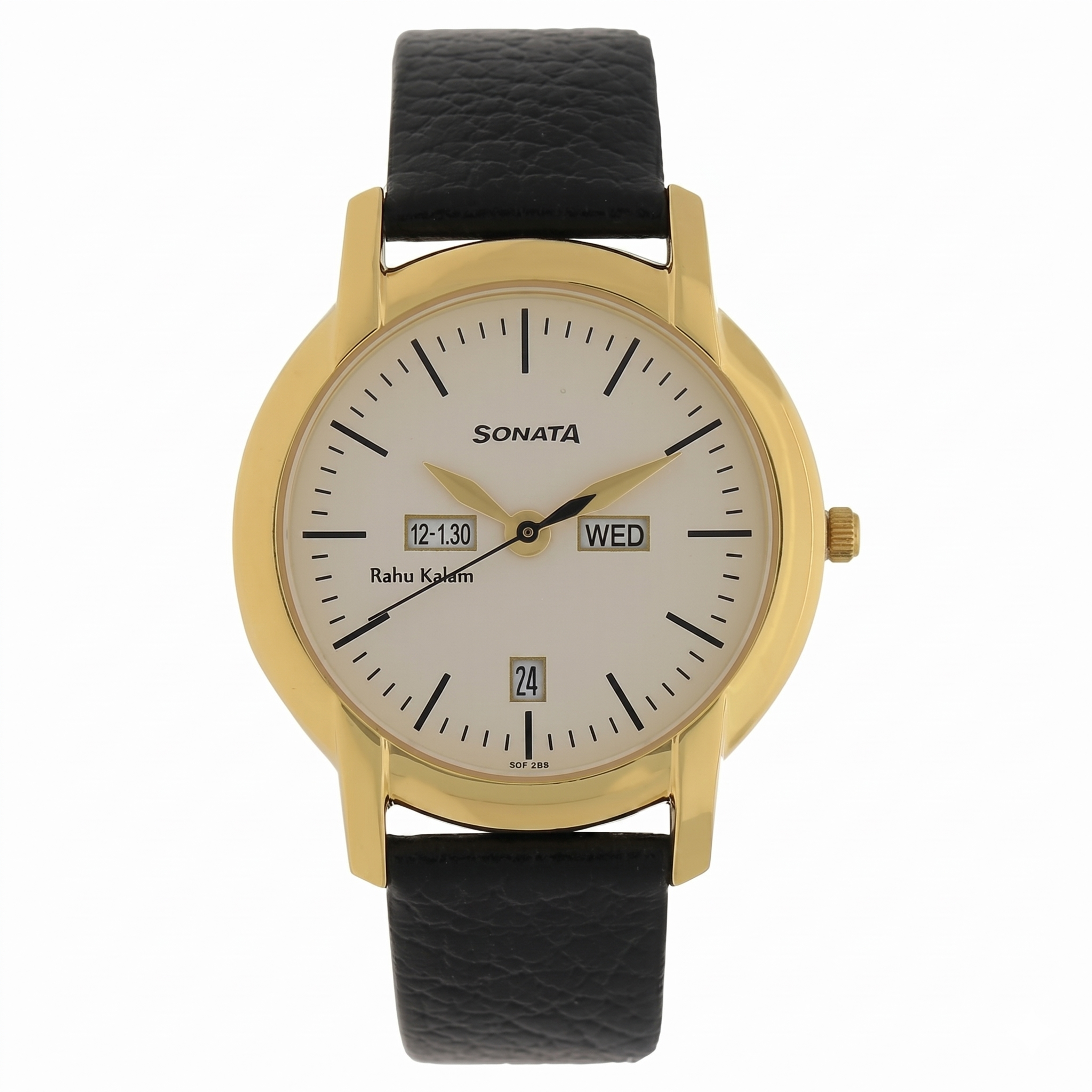 Sonata NK7954YL05 | Sonata Quartz Analog with Day and Date Champagne Dial Leather Strap Watch for Men