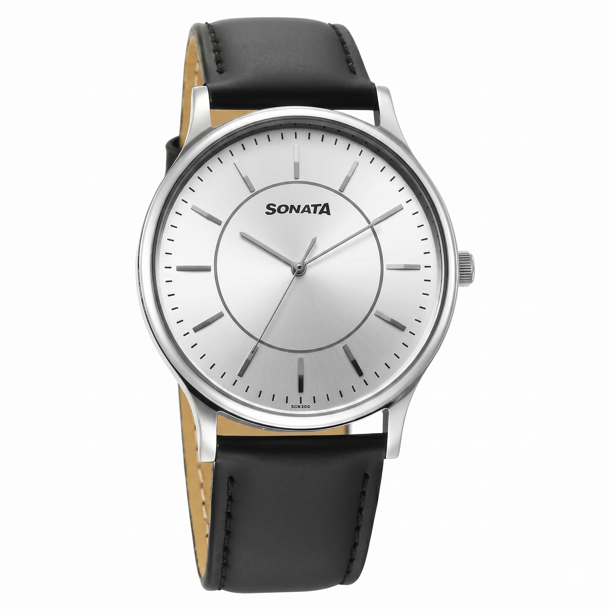 Sonata 77105SL21 | Sonata Aspire Quartz Analog Silver Dial Leather Strap Watch For Men