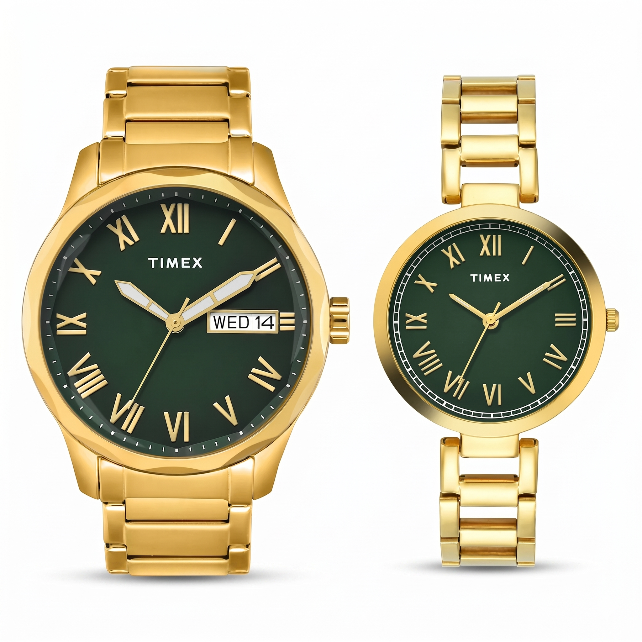 Timax TW00PR340 | TIMEX Green Round Dial Analog Pair's Watch