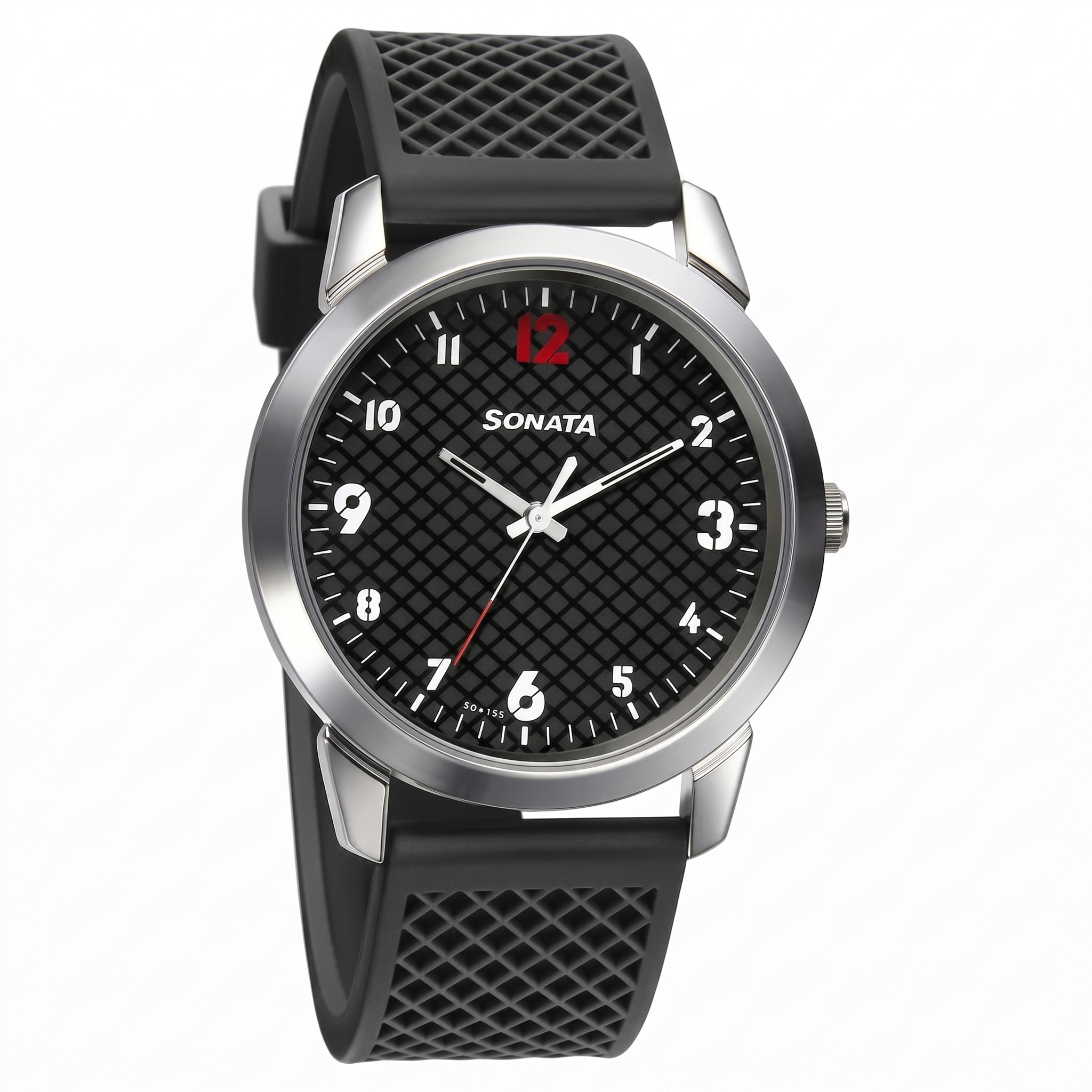 Sonata NP77107SP02W | Sonata Smart Plaid Quartz Analog Black Dial PU Strap Watch for Men