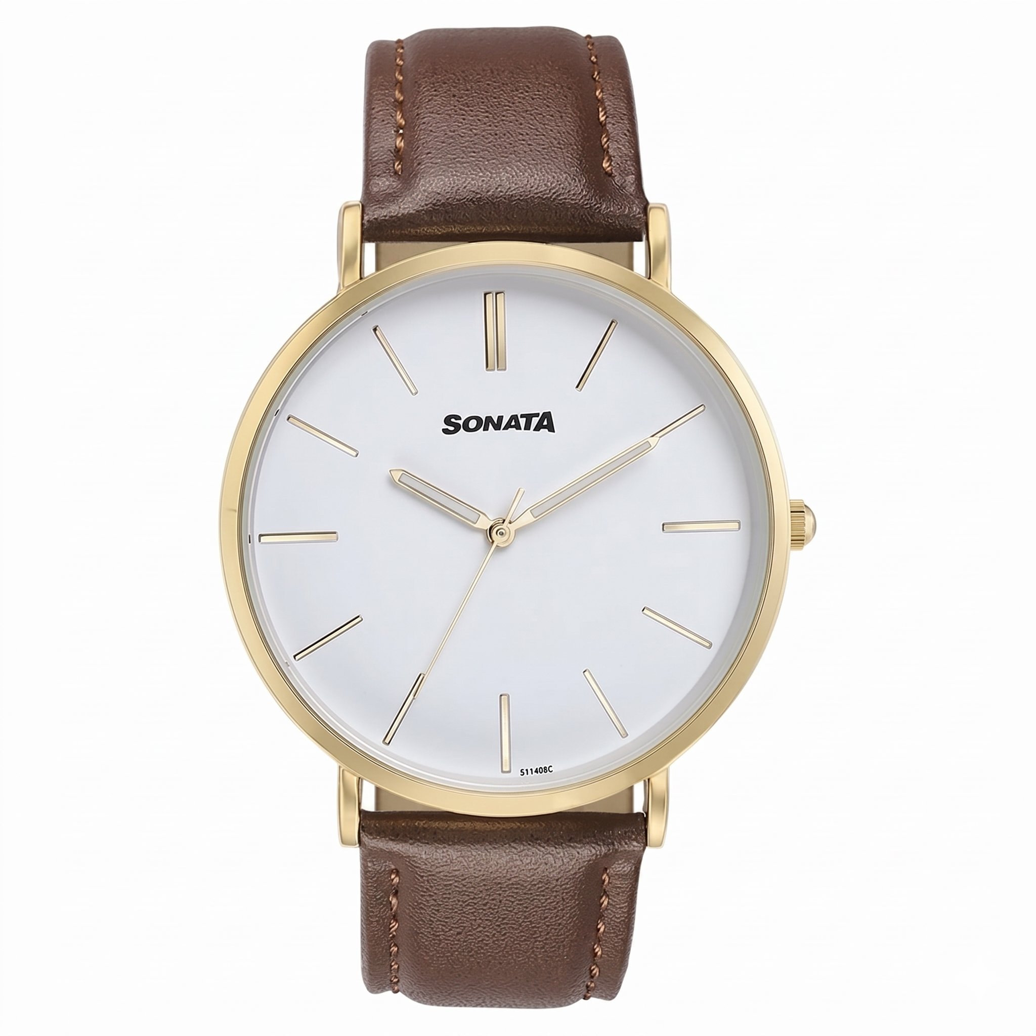 Sonata 77143YL01 | Sonata Quartz Analog White Dial Brown Leather Strap Watch For Men