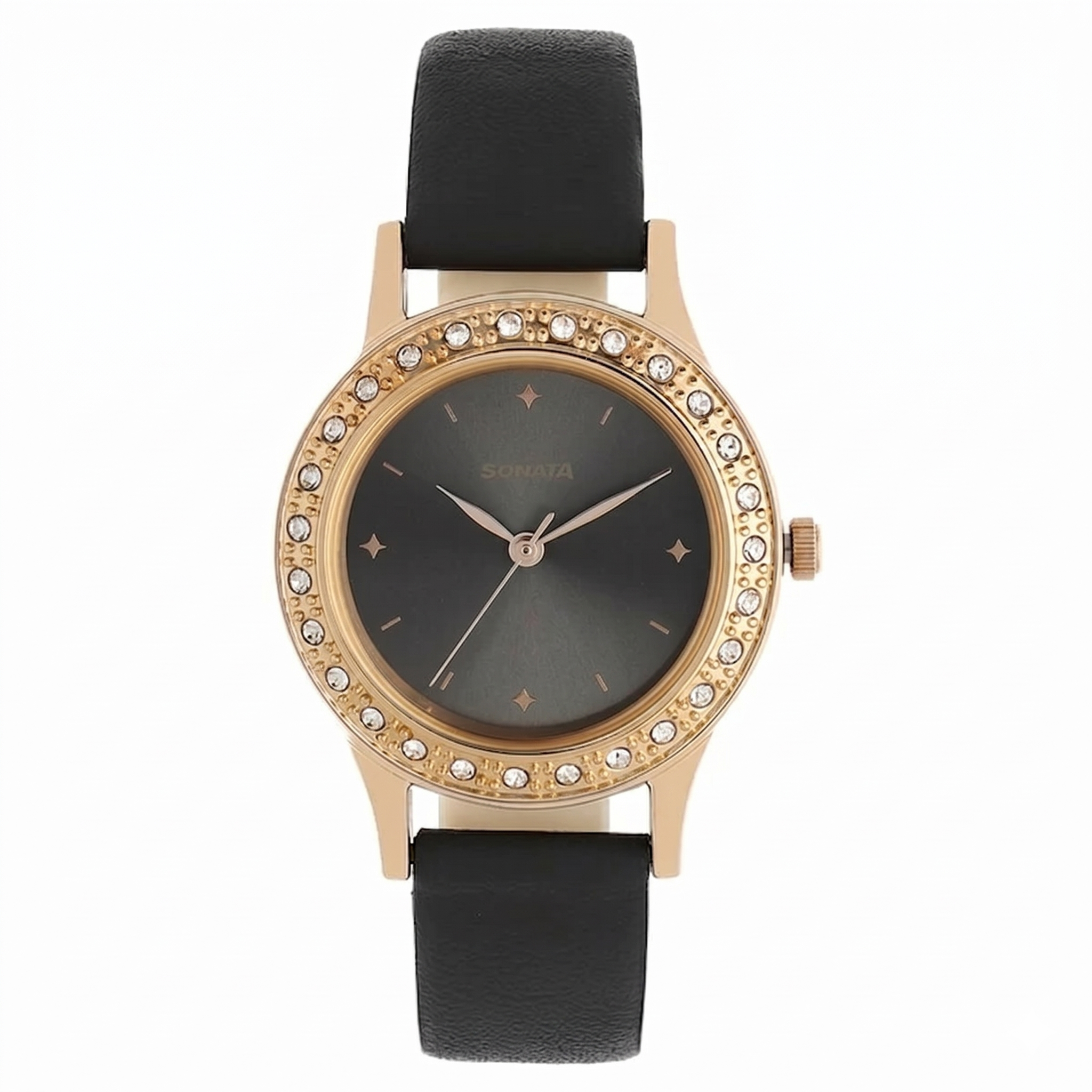Sonata 8123WL01 | Sonata Blush Anthracite Dial Women Watch With Leather Strap