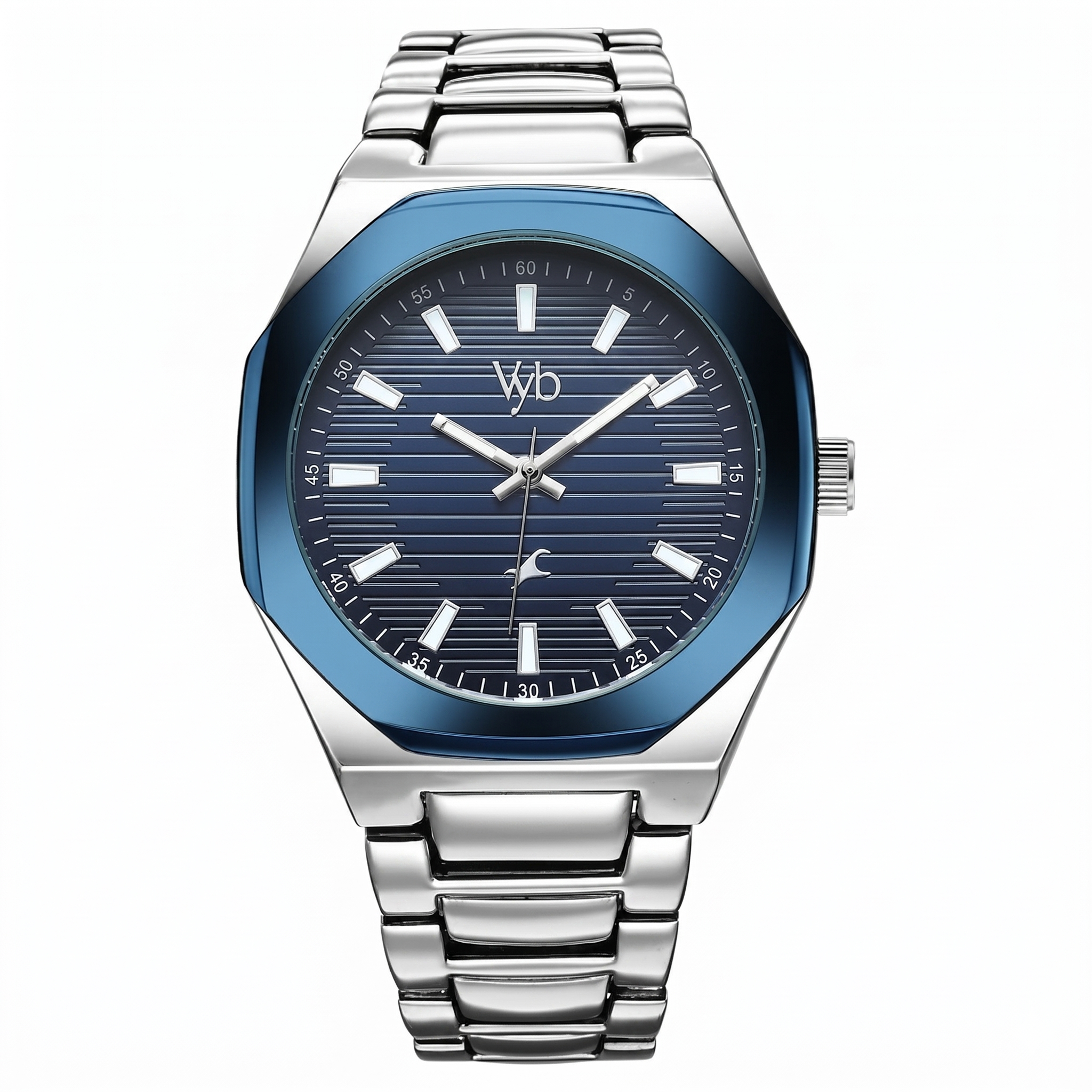 Fastrack FV30012KM02 | Fastrack Vyb Limitless Quartz Analog Blue Dial Silver Color Metal Strap Watch For Guys